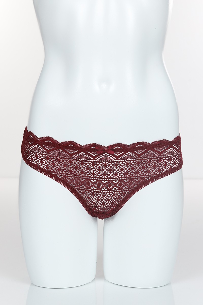 Bordo 4280 Bikini Ön Kareli Bant Arka Pamuk Külot 101755 ModamızBir