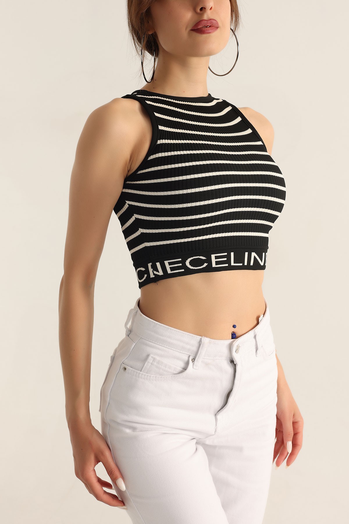 Çizgili Beli Lastikli Crop Bluz 177563 ModamızBir Modamizbir