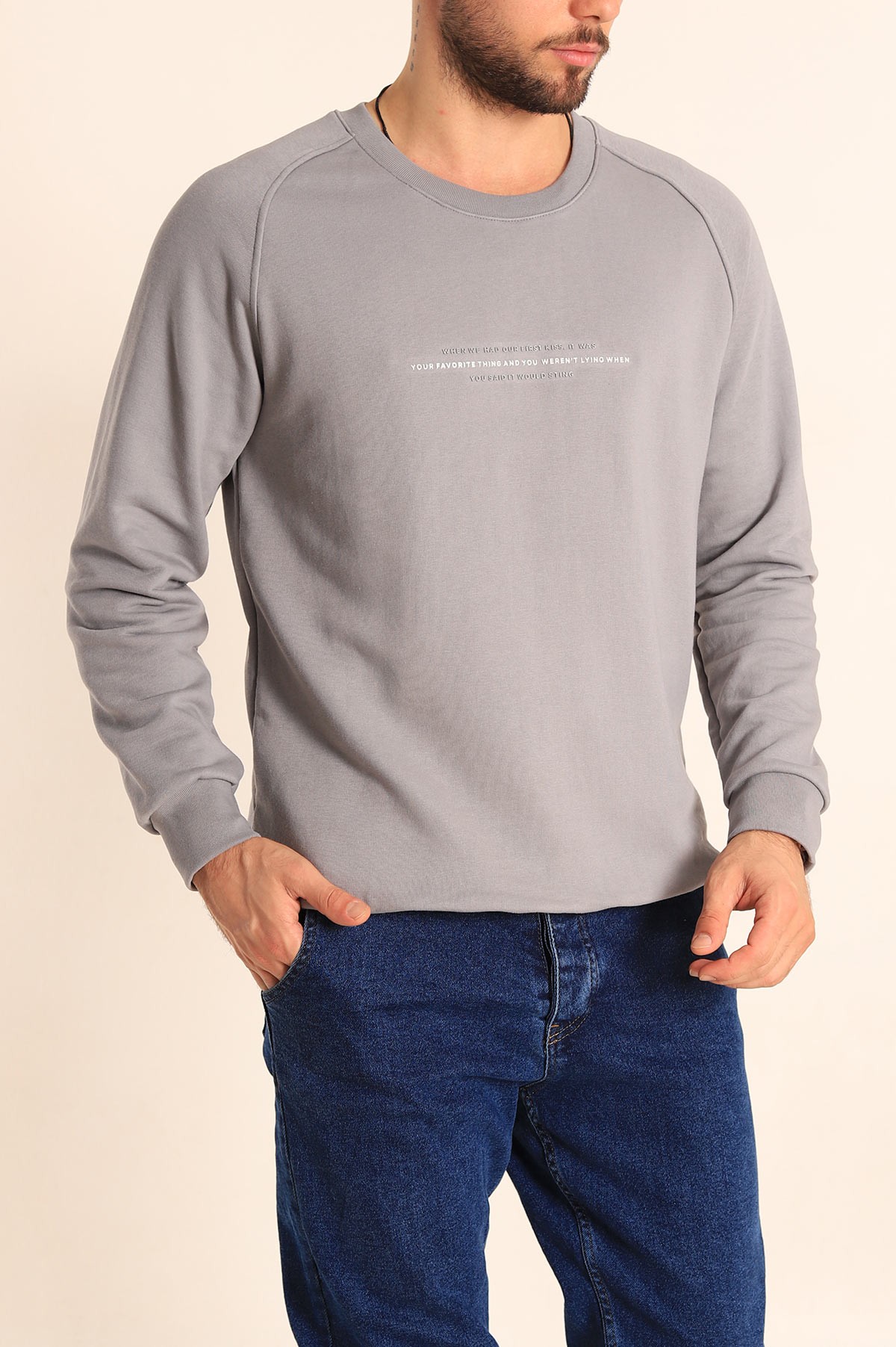 F Me Relaxed Fit Ardonsuz Kabartma Yaz L Erkek Sweatshirt