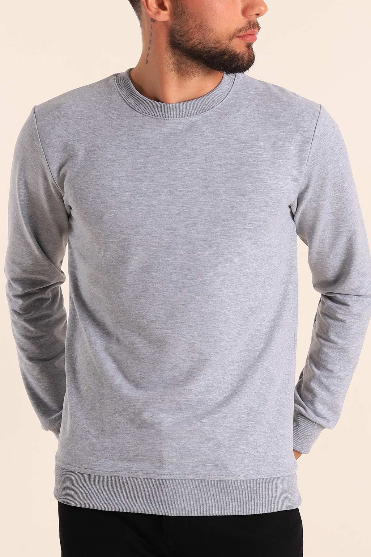 Gri Regular Fit Basic Erkek Sweat Modam Zbir Modamizbir