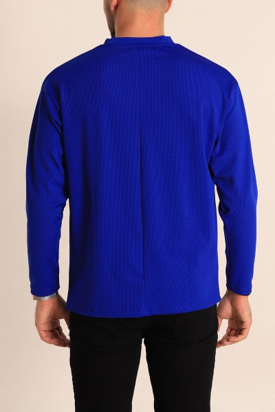 Saks Mavisi Çizgi Dokulu Basic Erkek Sweat 212585 ModamızBir