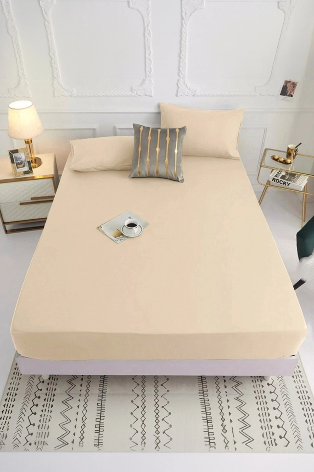 100x200 Bej Bella Home Tek kişilik Ranforce Lastik Çarşaf Seti 205355
