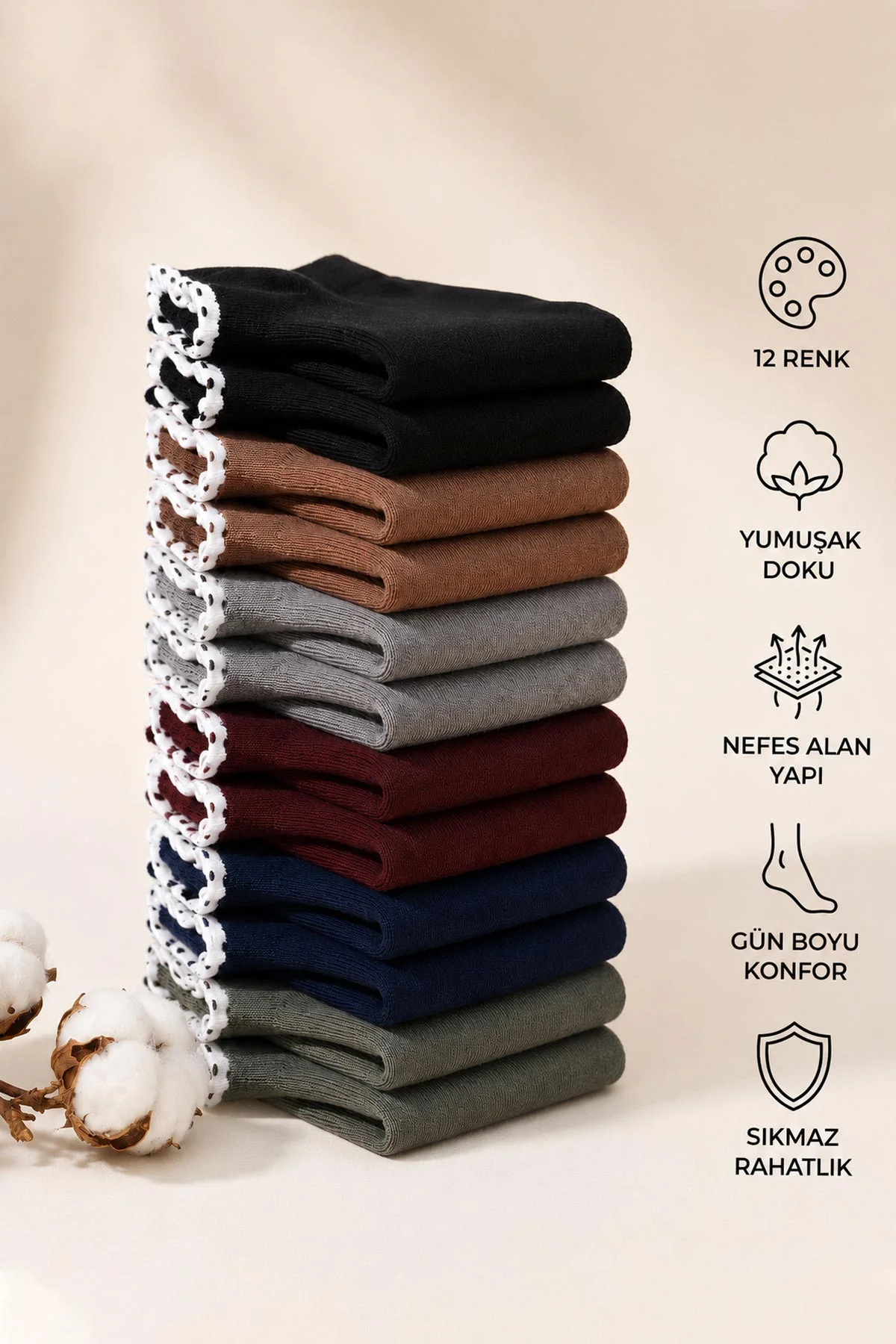12'li Dört Mevsim Kadın Cotton Patik Çorap (36-40) 465628