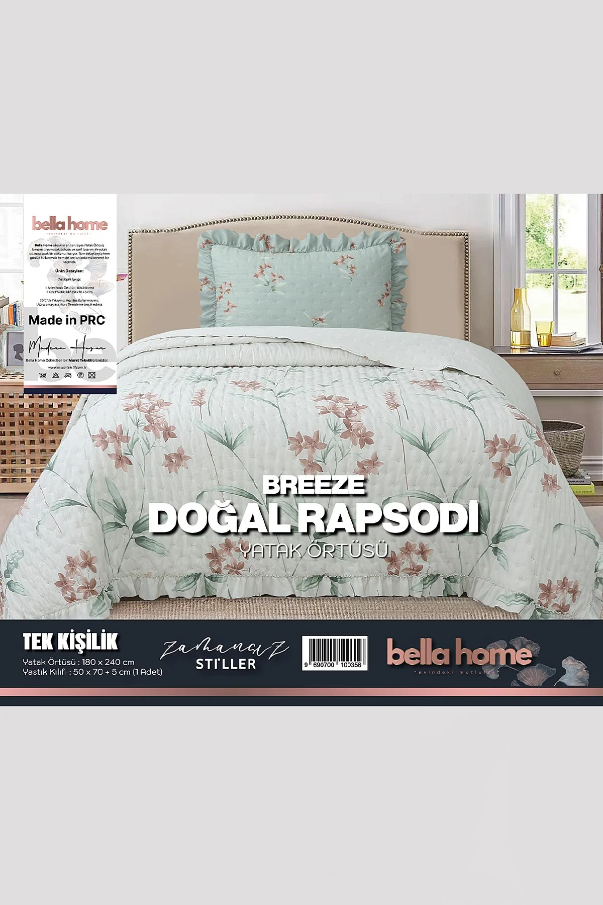 180x240 Cm Bella Home Tek Kişilik Breeze Desenli Yatak Örtüsü 395260
