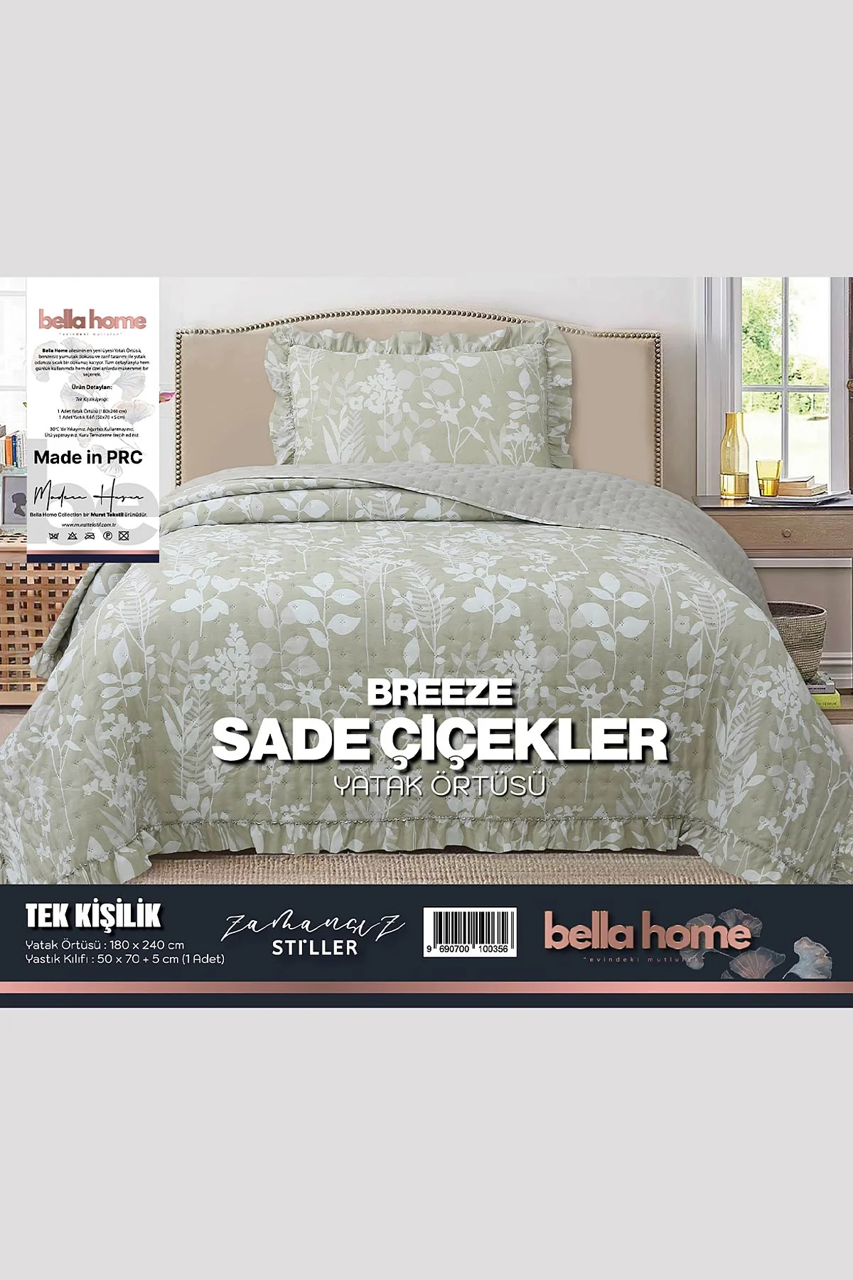 180x240 Cm Bella Home Tek Kişilik Breeze Desenli Yatak Örtüsü 395263