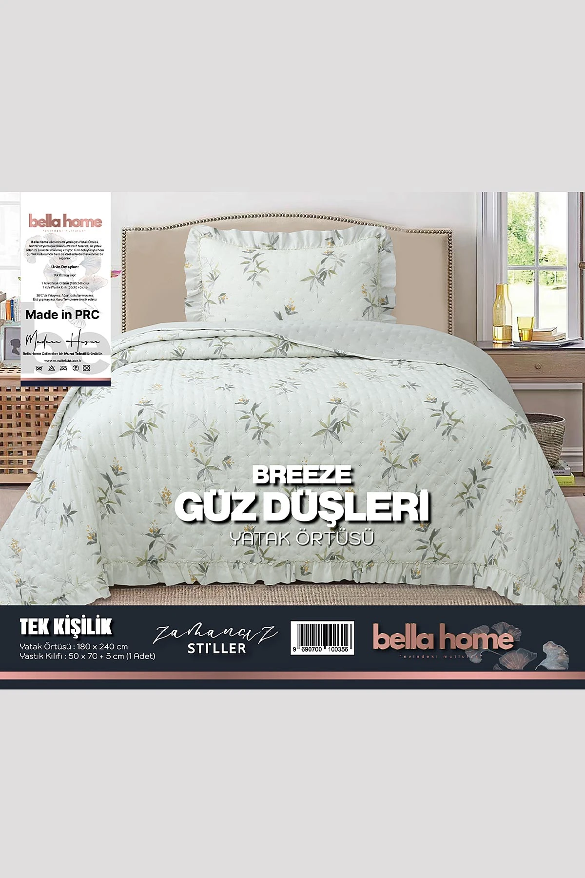 180x240 Cm Bella Home Tek Kişilik Breeze Desenli Yatak Örtüsü 395266