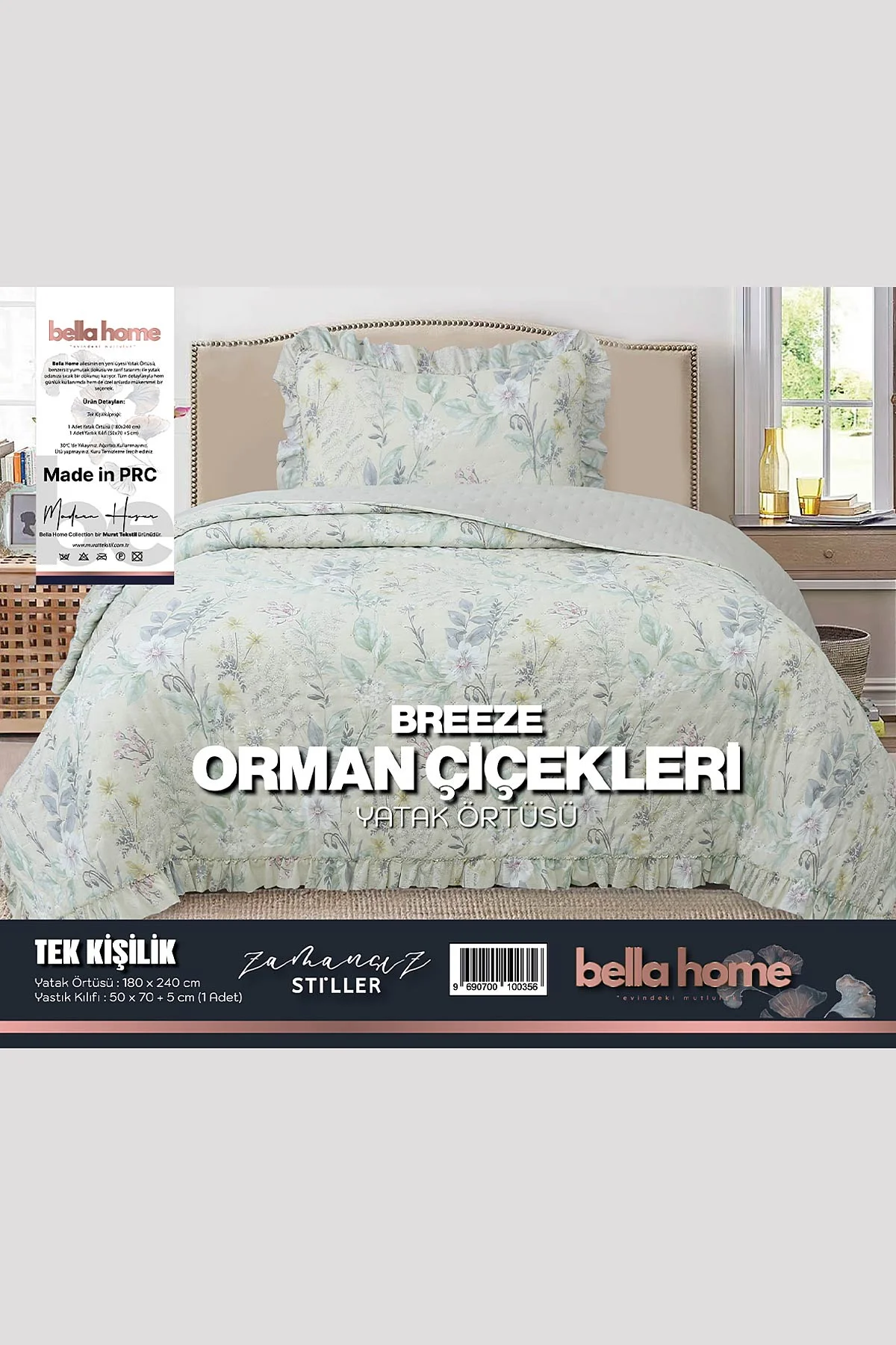 180x240 Cm Bella Home Tek Kişilik Breeze Desenli Yatak Örtüsü 395267