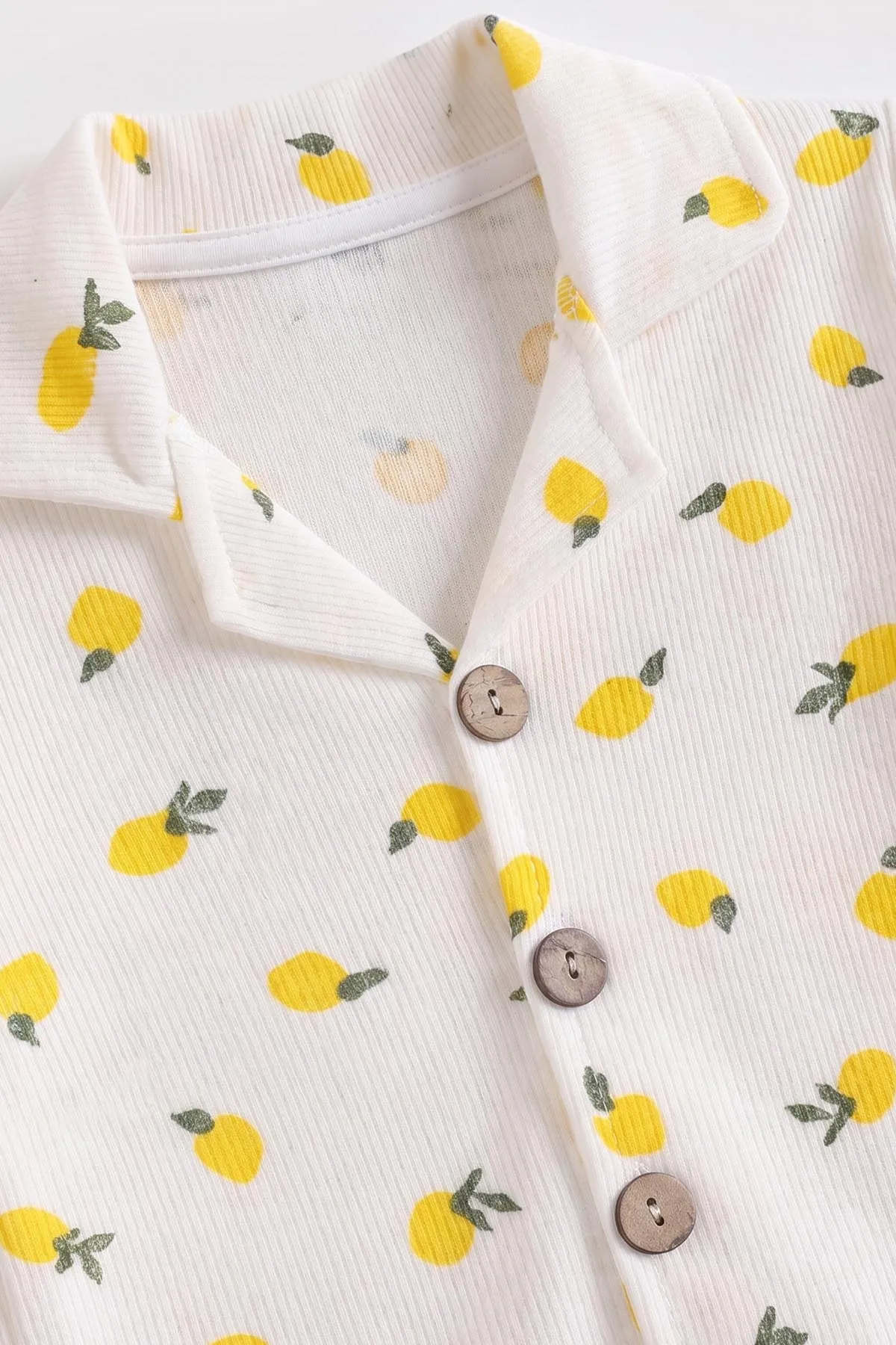(2-6 Yaş) Limon Desenli Önden Düğmeli Hafif Şardonlu Fitilli Kız Çocuk Pijama Takım 491171