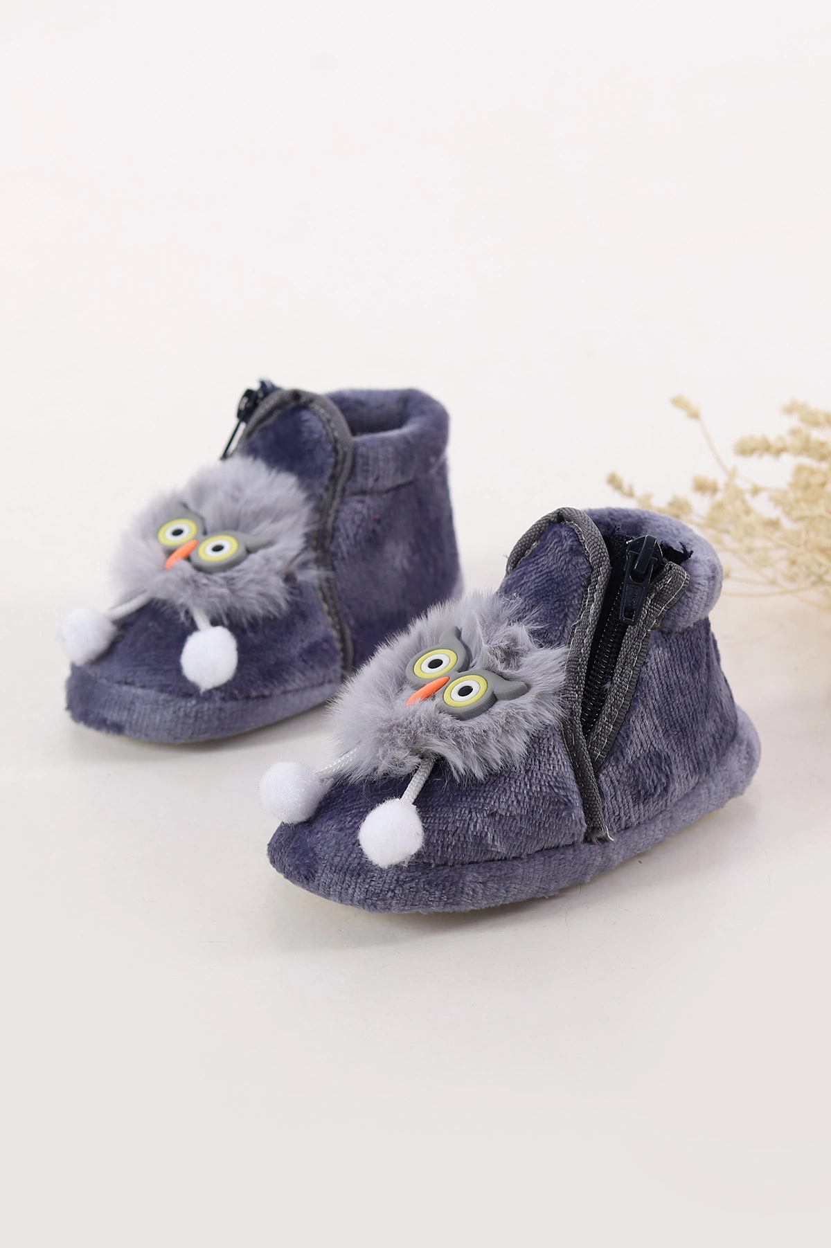 ( 25 - 30 ) Antrasit Peluş Figürlü Fermuarlı Kız Çocuk Panduf 395535