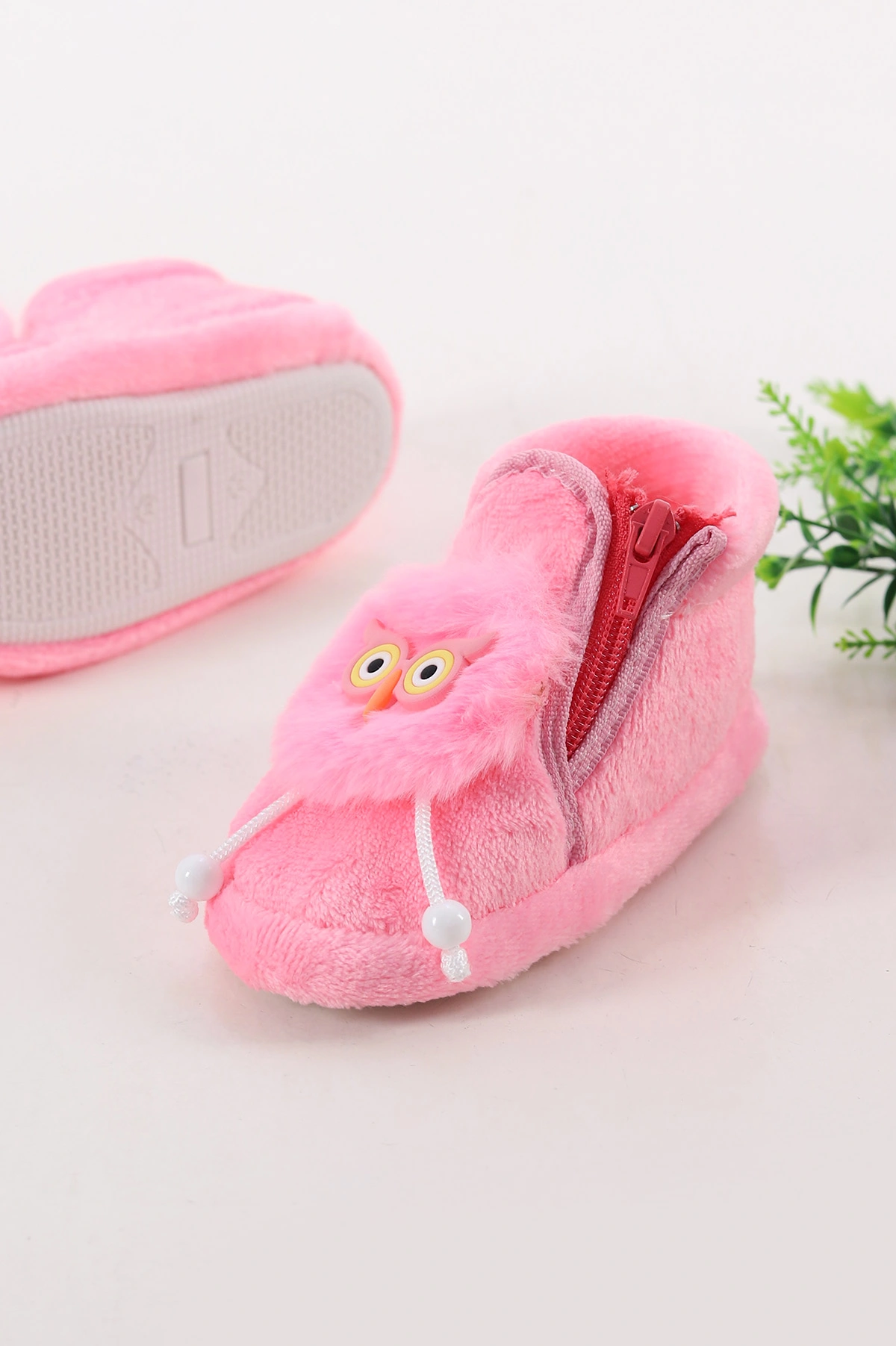 ( 25 - 30 ) Pembe Peluş Figürlü Fermuarlı Kız Çocuk Panduf 395536