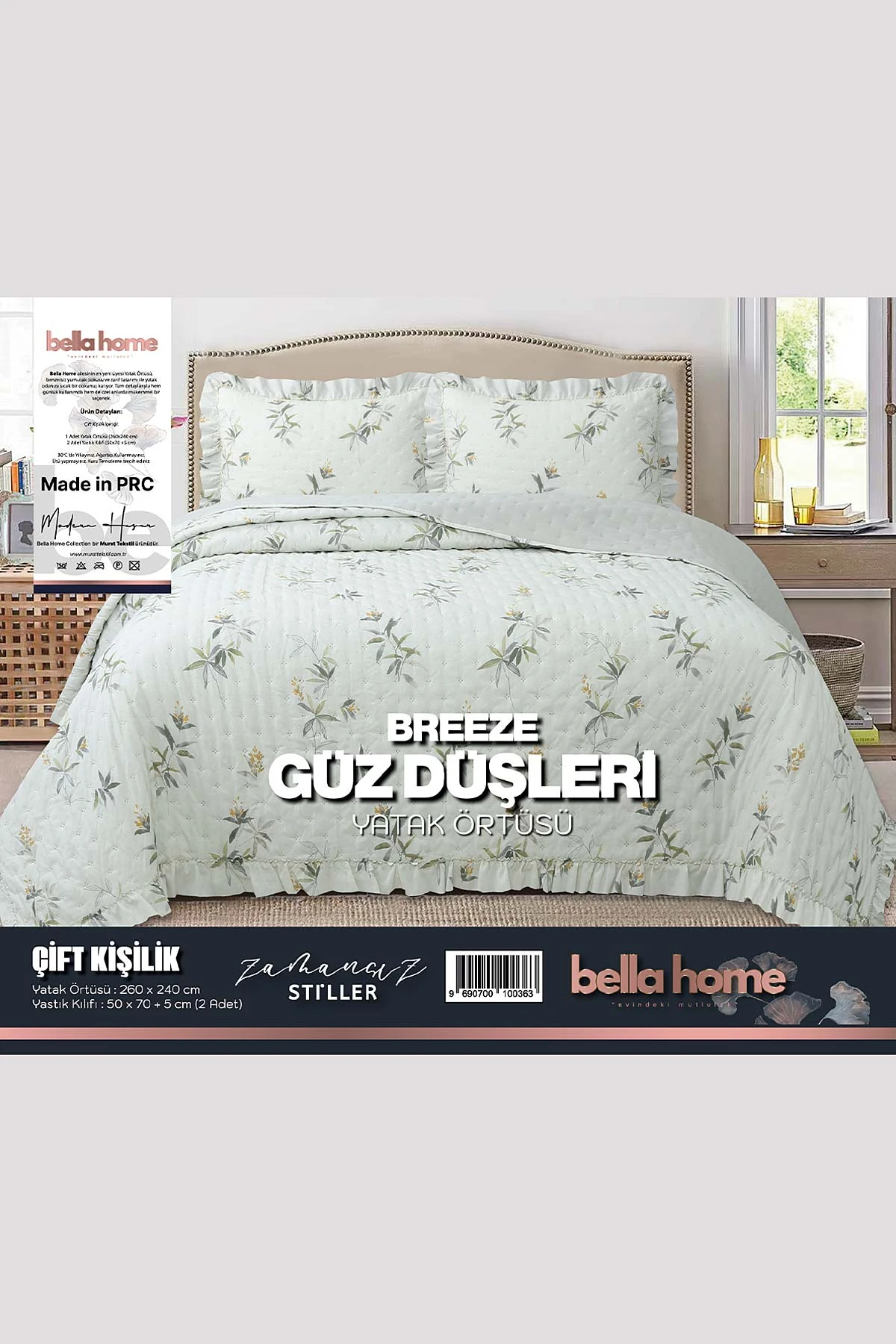 260x240 Cm Bella Home Çift Kişilik Breeze Desenli Yatak Örtüsü 395272