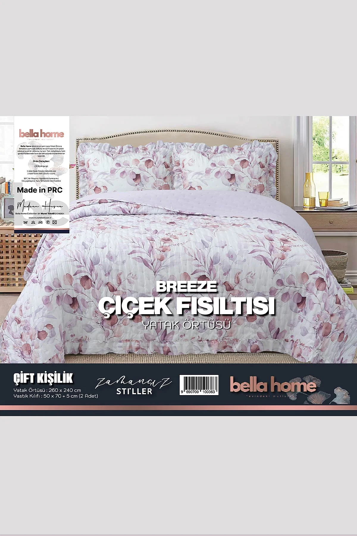 260x240 Cm Bella Home Çift Kişilik Breeze Desenli Yatak Örtüsü 395276