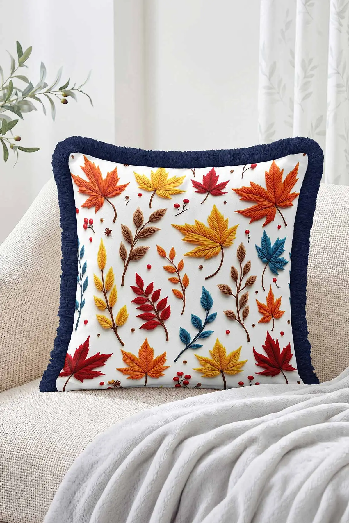 43x43 Cm Dijital Baskılı Fermuarlı Çift Taraflı Saçaklı Kırlent Kılıfı 483390