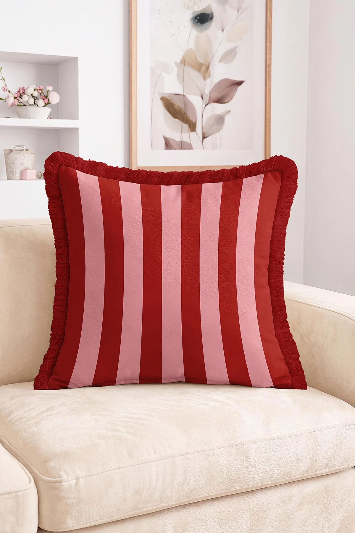 43x43 Cm Dijital Baskılı Fermuarlı Çift Taraflı Saçaklı Kırlent Kılıfı 483391
