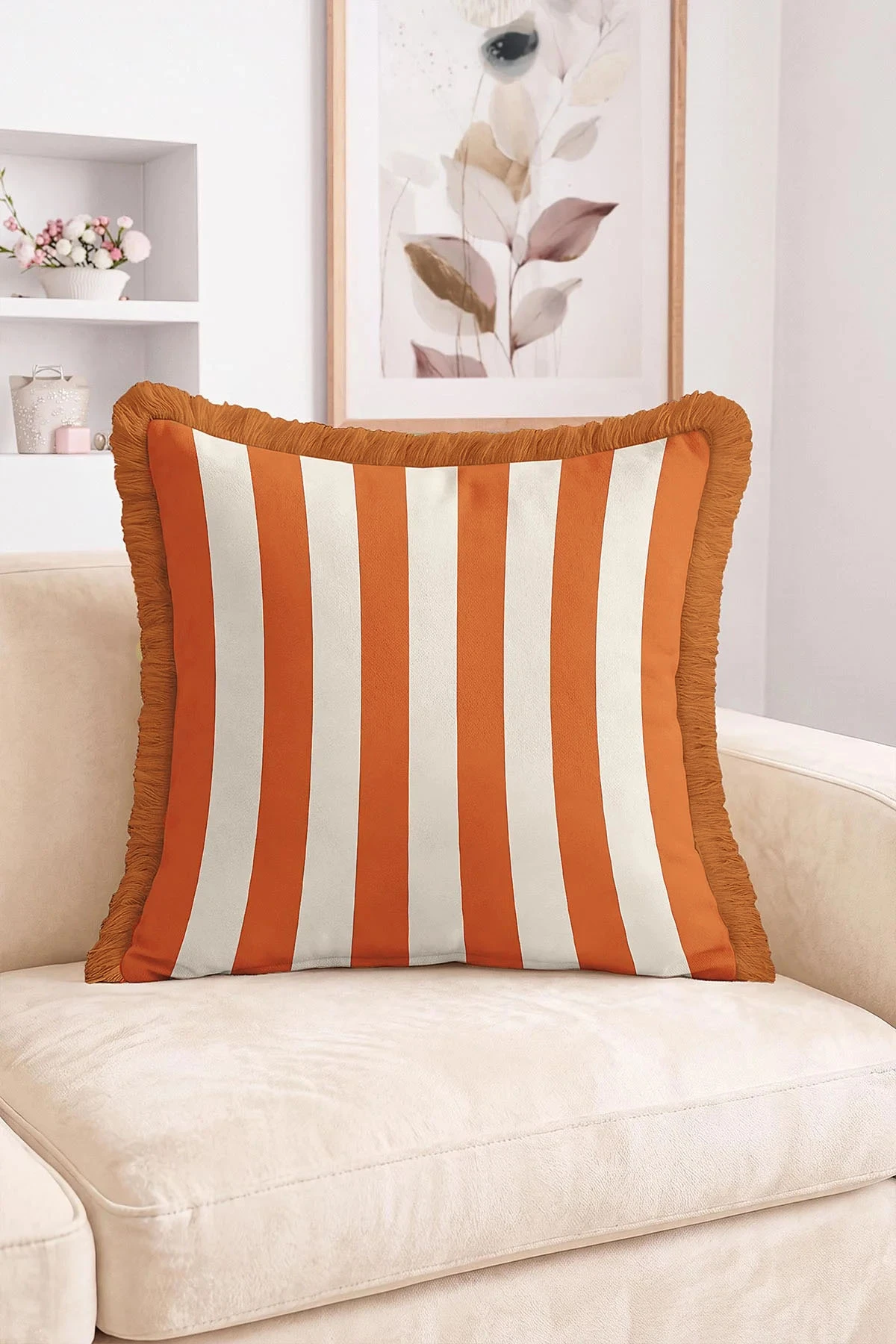 43x43 Cm Dijital Baskılı Fermuarlı Çift Taraflı Saçaklı Kırlent Kılıfı 483392