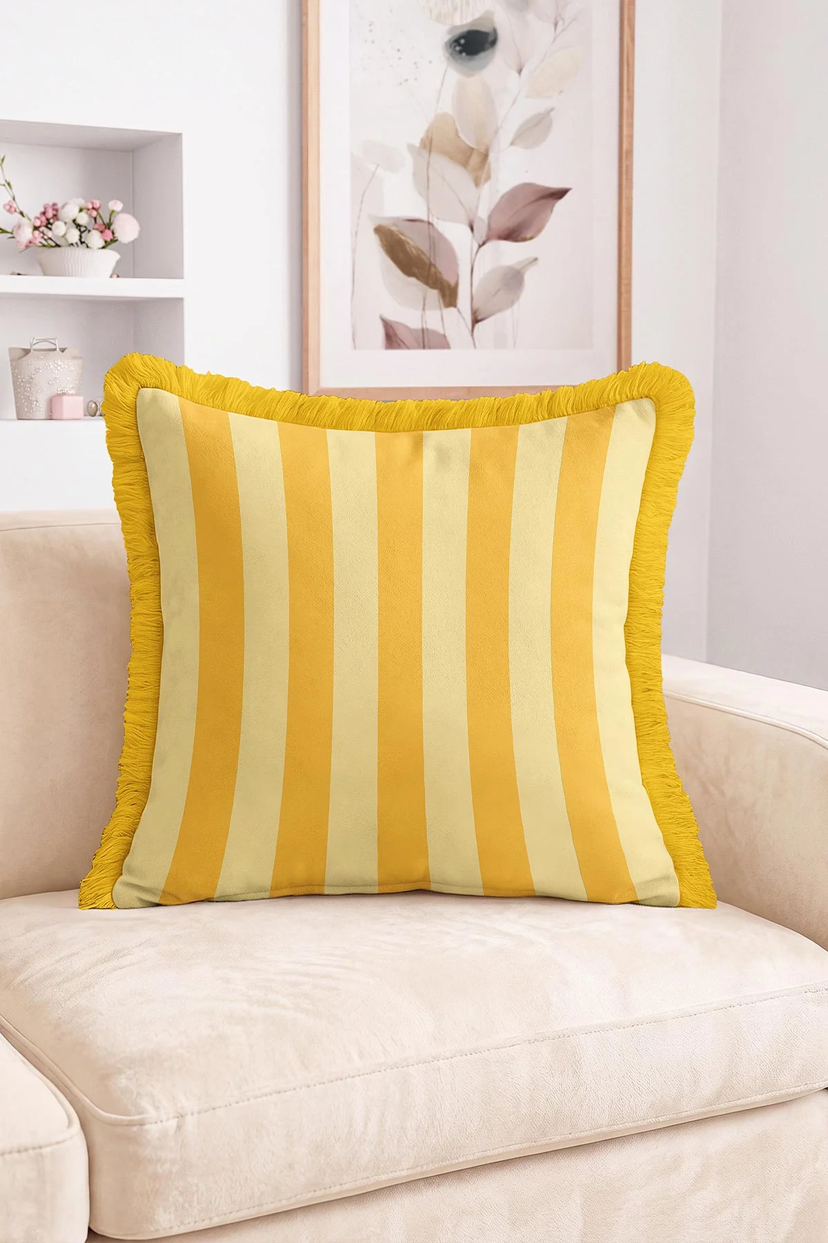 43x43 Cm Dijital Baskılı Fermuarlı Çift Taraflı Saçaklı Kırlent Kılıfı 483393