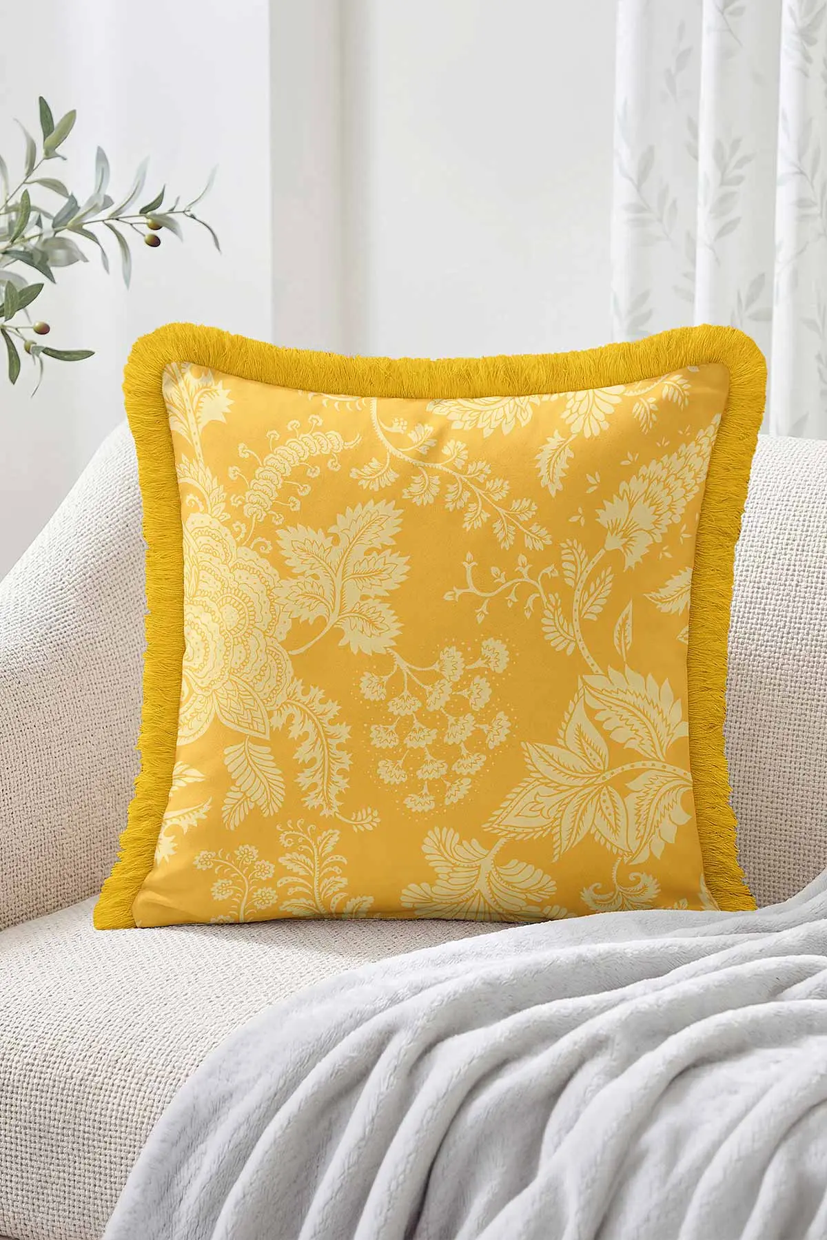 43x43 Cm Dijital Baskılı Fermuarlı Çift Taraflı Saçaklı Kırlent Kılıfı 483394