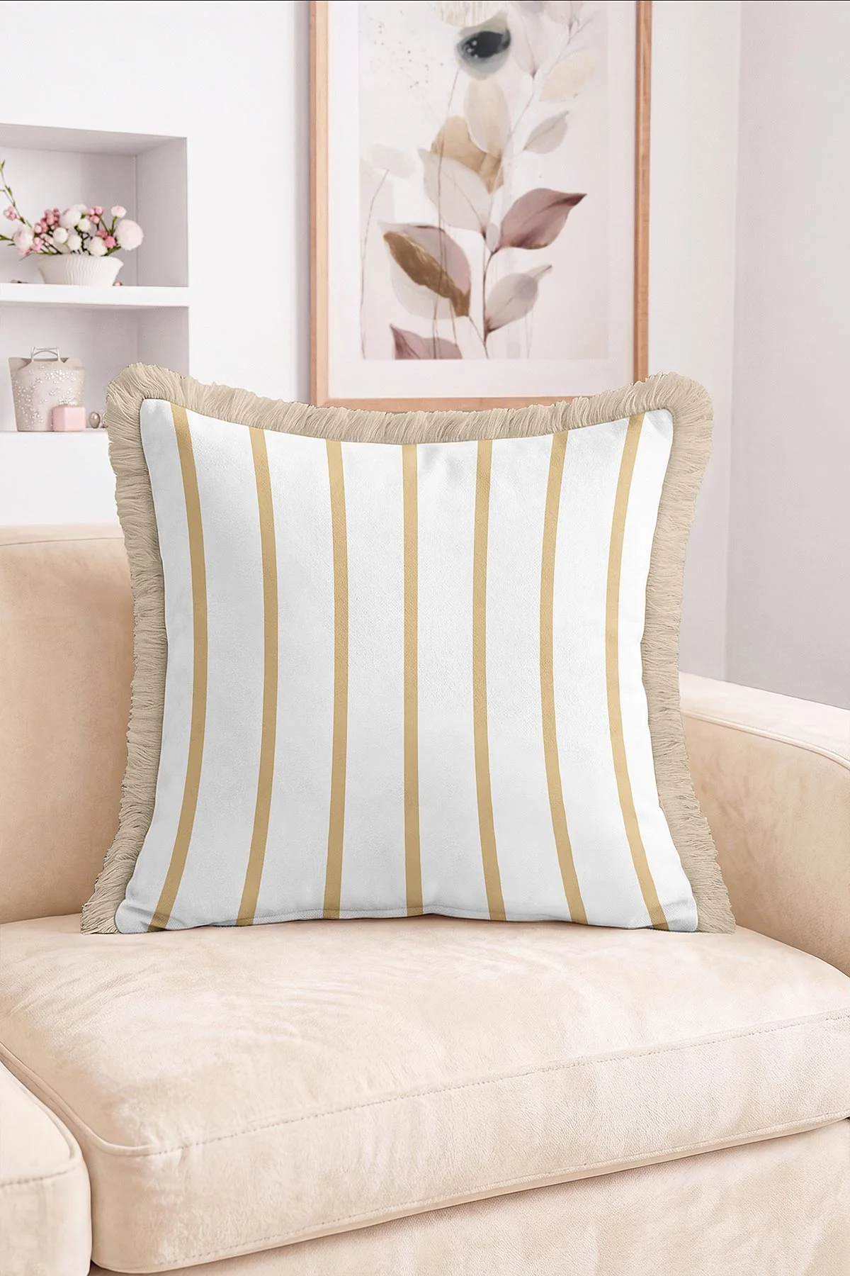 43x43 Cm Dijital Baskılı Fermuarlı Çift Taraflı Saçaklı Kırlent Kılıfı 483396