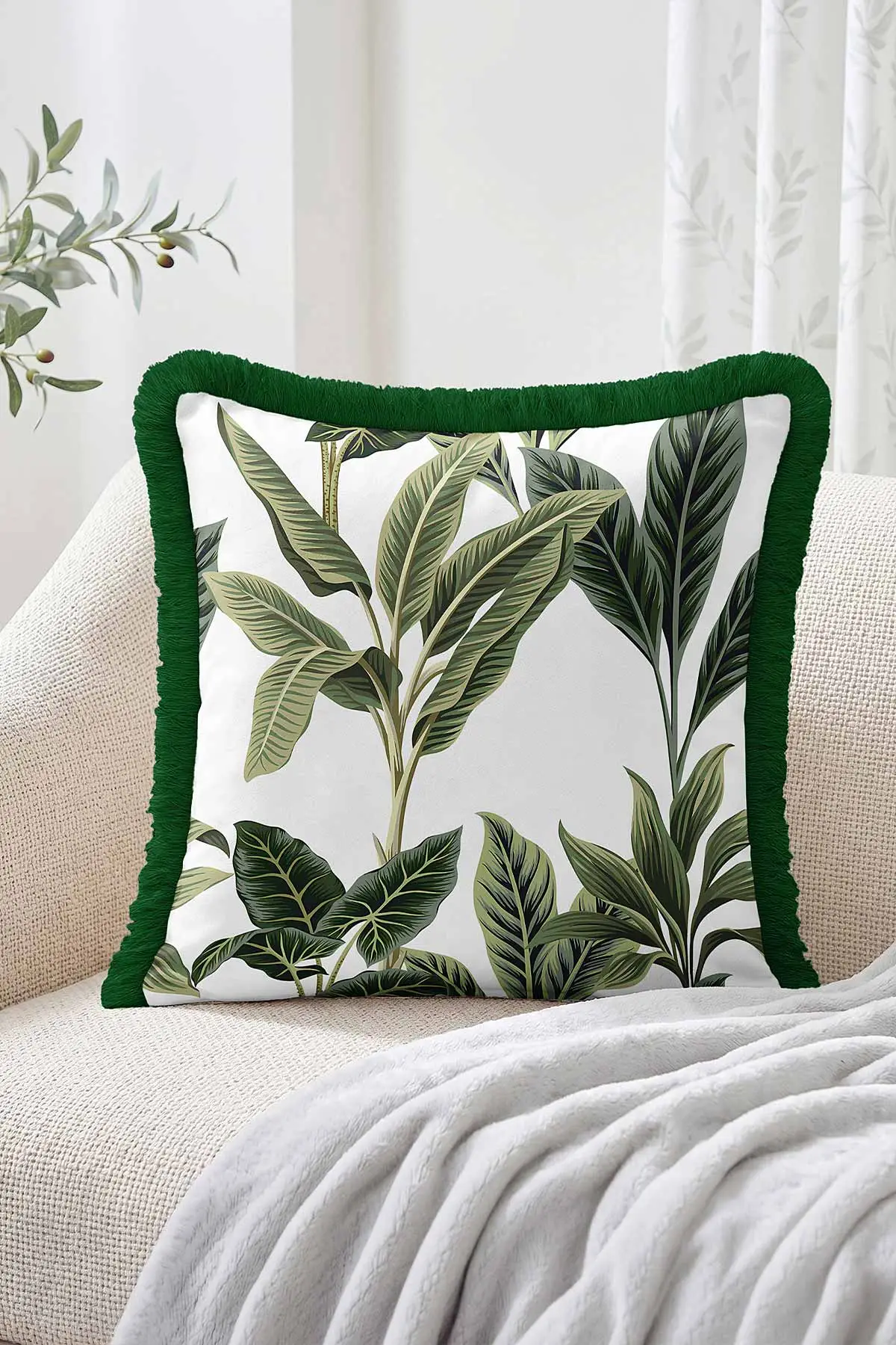43x43 Cm Dijital Baskılı Fermuarlı Çift Taraflı Saçaklı Kırlent Kılıfı 483398
