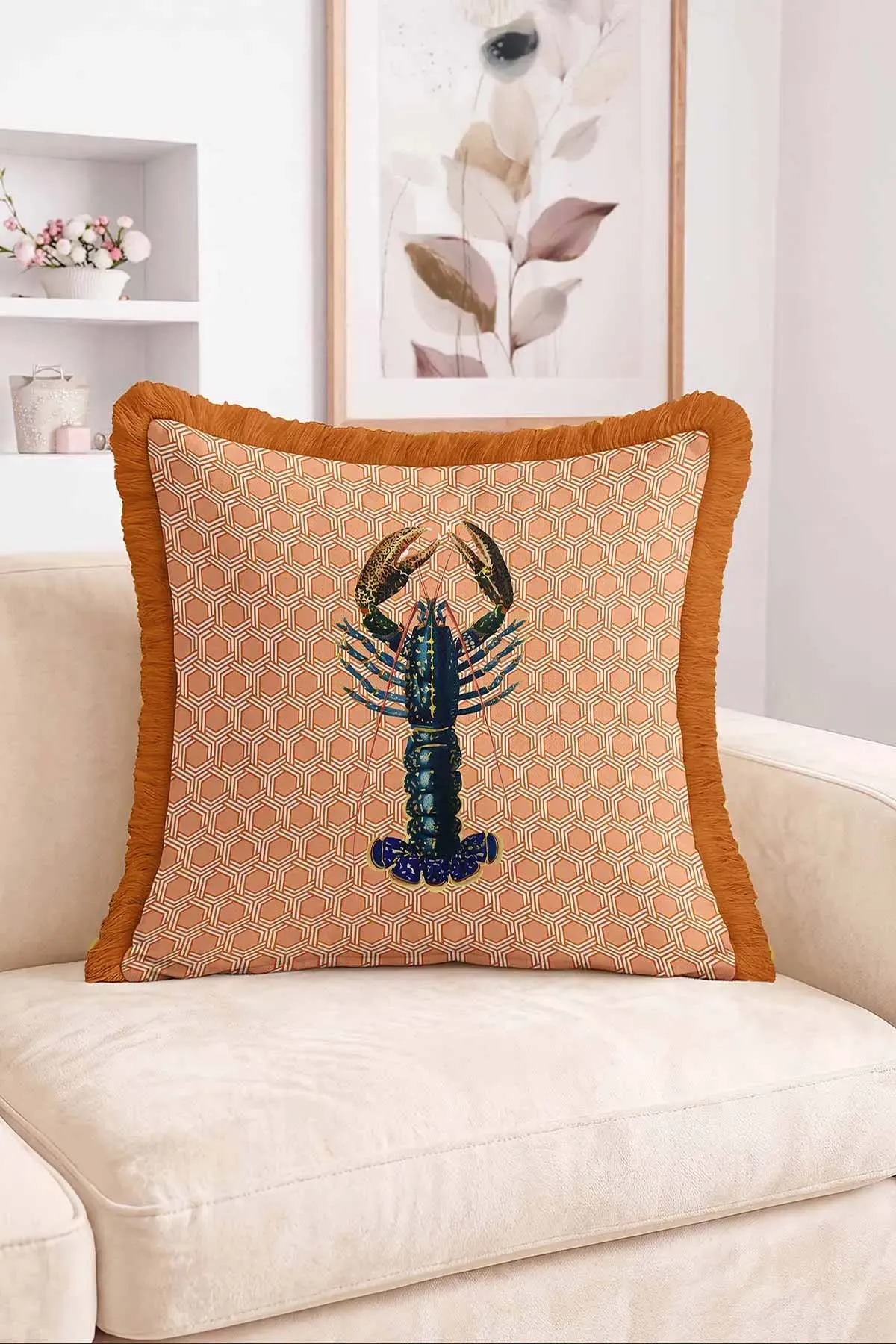 43x43 Cm Dijital Baskılı Fermuarlı Çift Taraflı Saçaklı Kırlent Kılıfı 483400