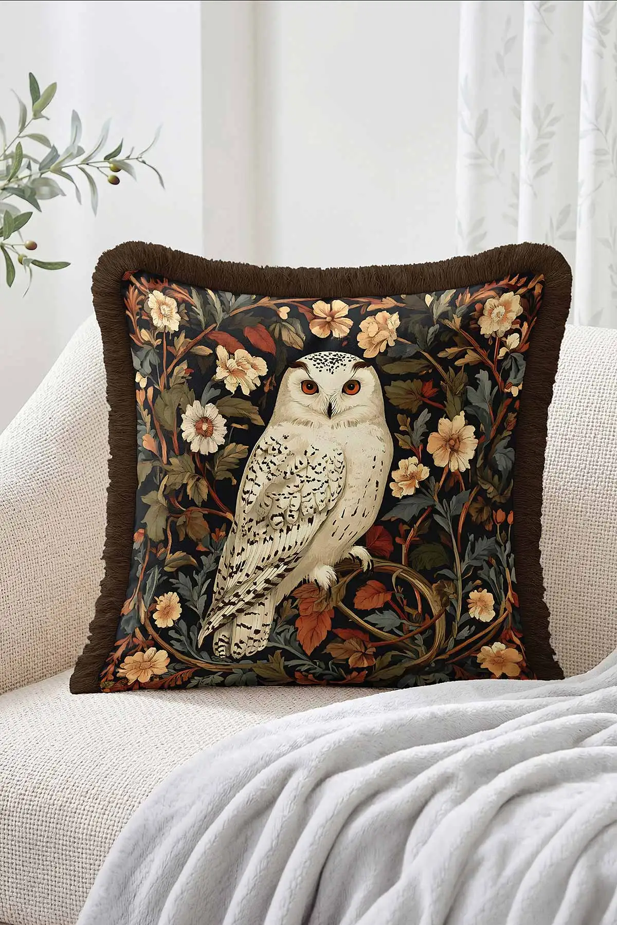 43x43 Cm Dijital Baskılı Fermuarlı Çift Taraflı Saçaklı Kırlent Kılıfı 483449
