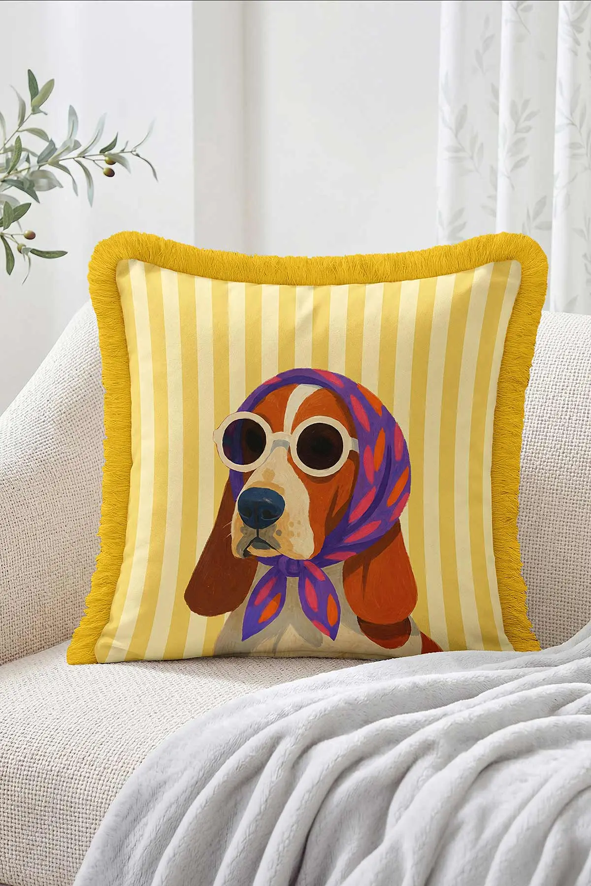 43x43 Cm Dijital Baskılı Fermuarlı Çift Taraflı Saçaklı Kırlent Kılıfı 483456