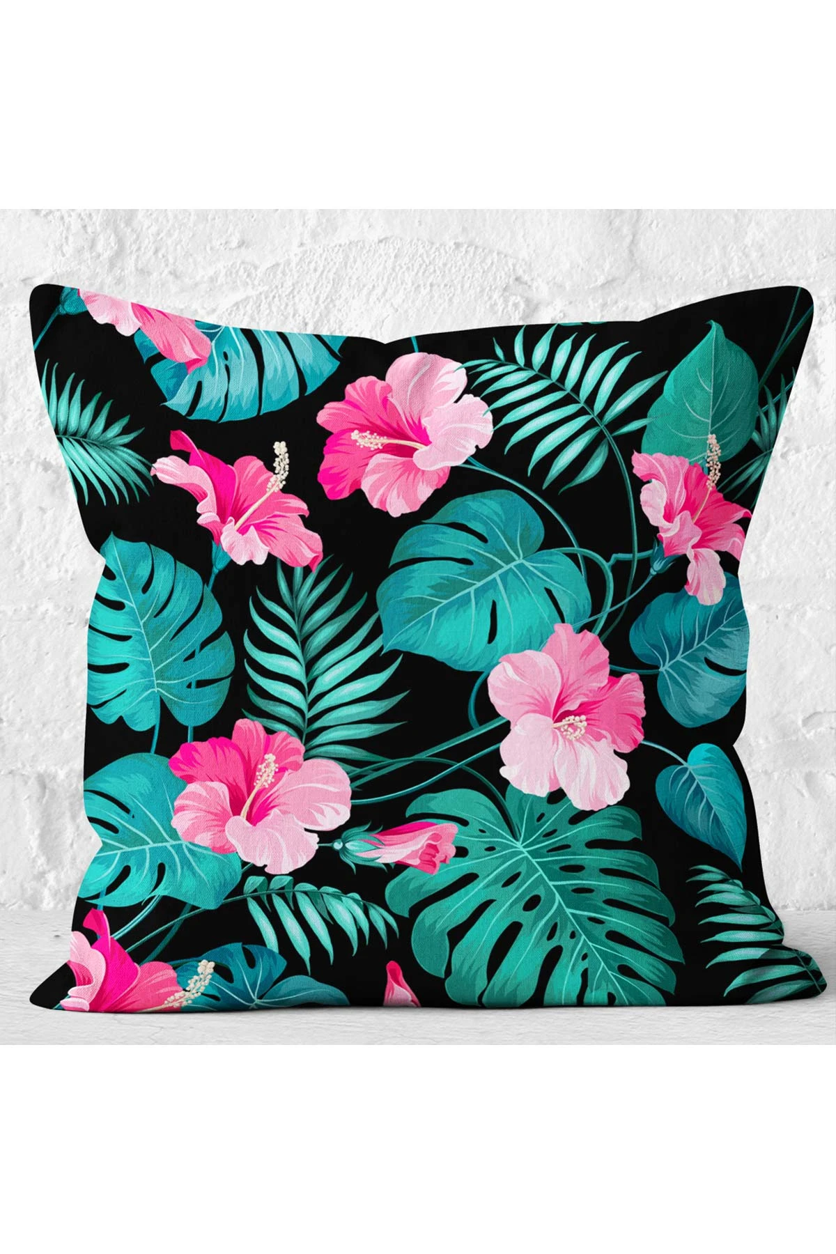 Pembe 43x43 Dijital Baskılı Fermuarlı Modern Kırlent Kılıfı 272871