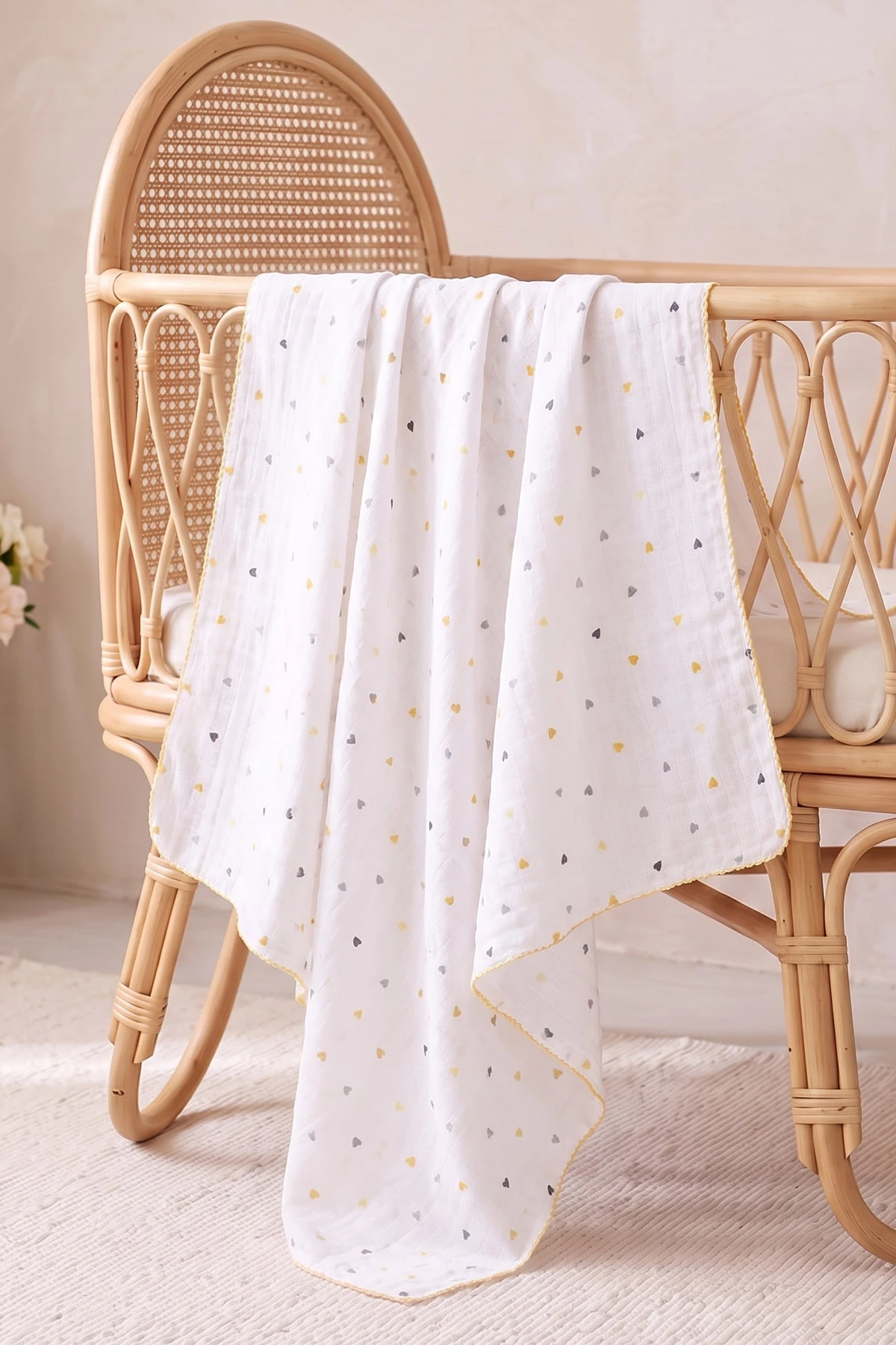 (80*90 cm) Kenarı Oyalı Tek Kat Karışık Desen Müslin Bebek Battaniye 488491