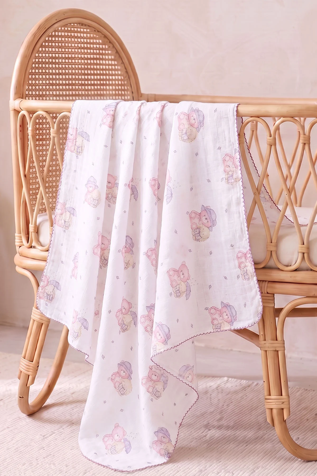(80*90 cm) Kenarı Oyalı Tek Kat Karışık Desen Müslin Bebek Battaniye 488493