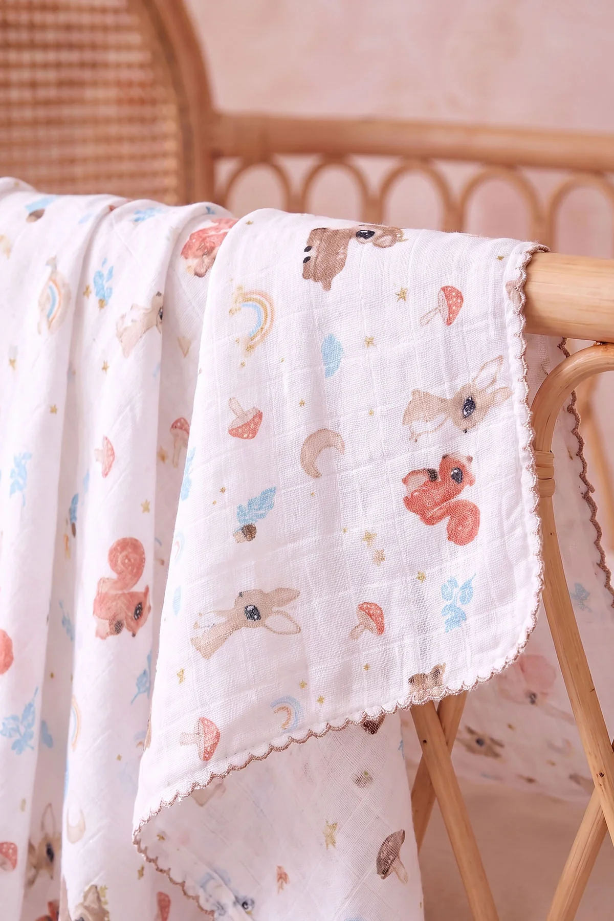 (80*90 cm) Kenarı Oyalı Tek Kat Karışık Desen Müslin Bebek Battaniye 488494