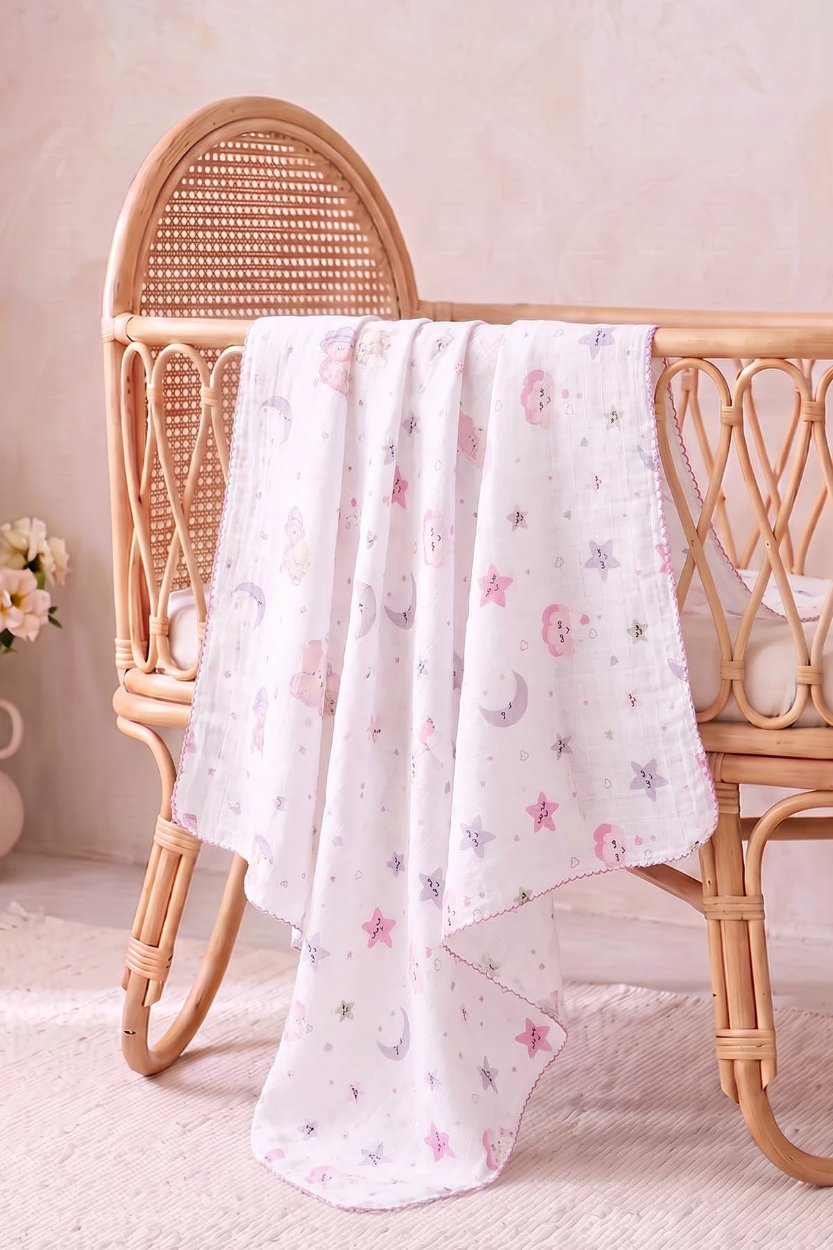 (80*90 cm) Kenarı Oyalı Tek Kat Karışık Desen Müslin Bebek Battaniye 488496