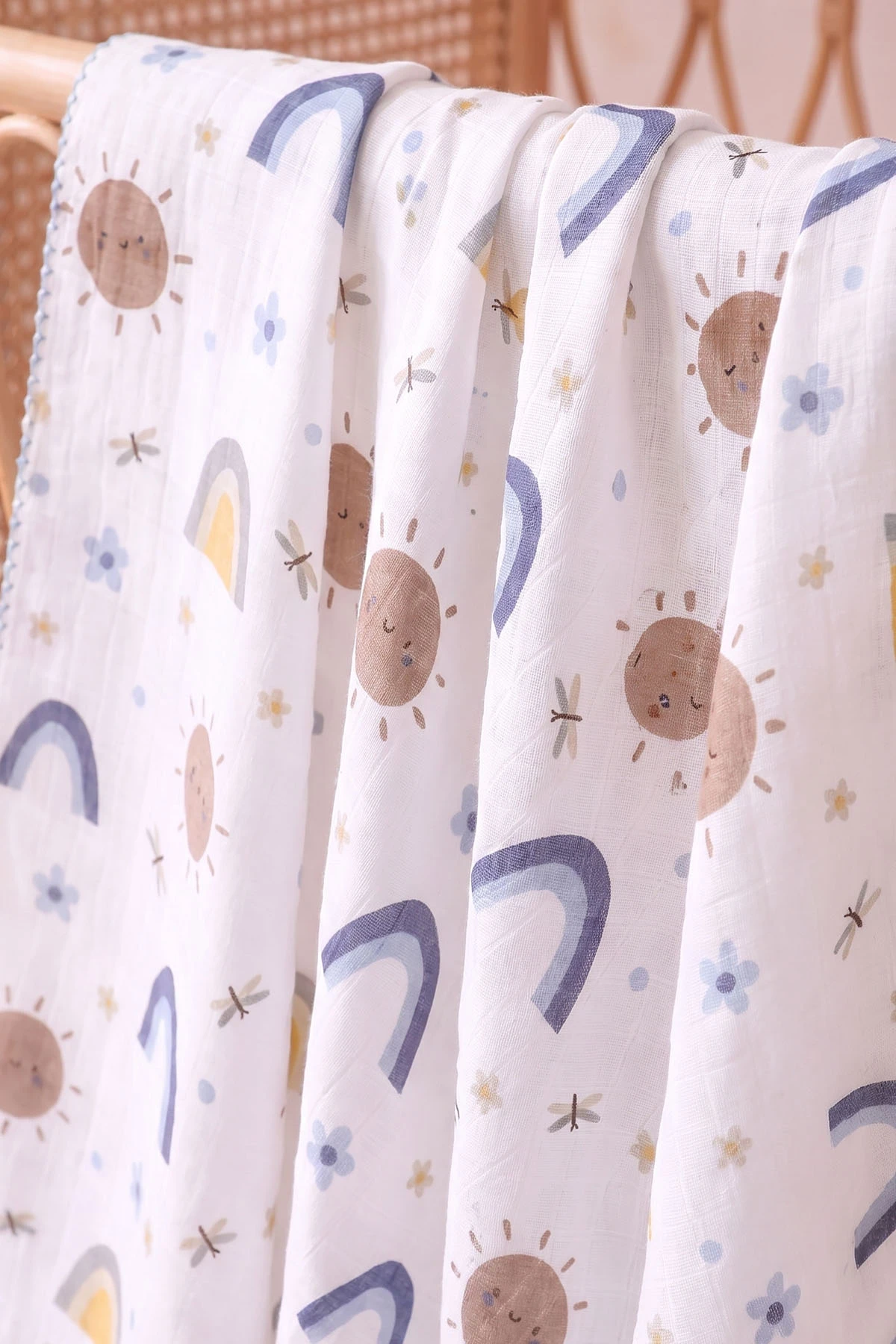 (80*90 cm) Kenarı Oyalı Tek Kat Karışık Desen Müslin Bebek Battaniye 488499