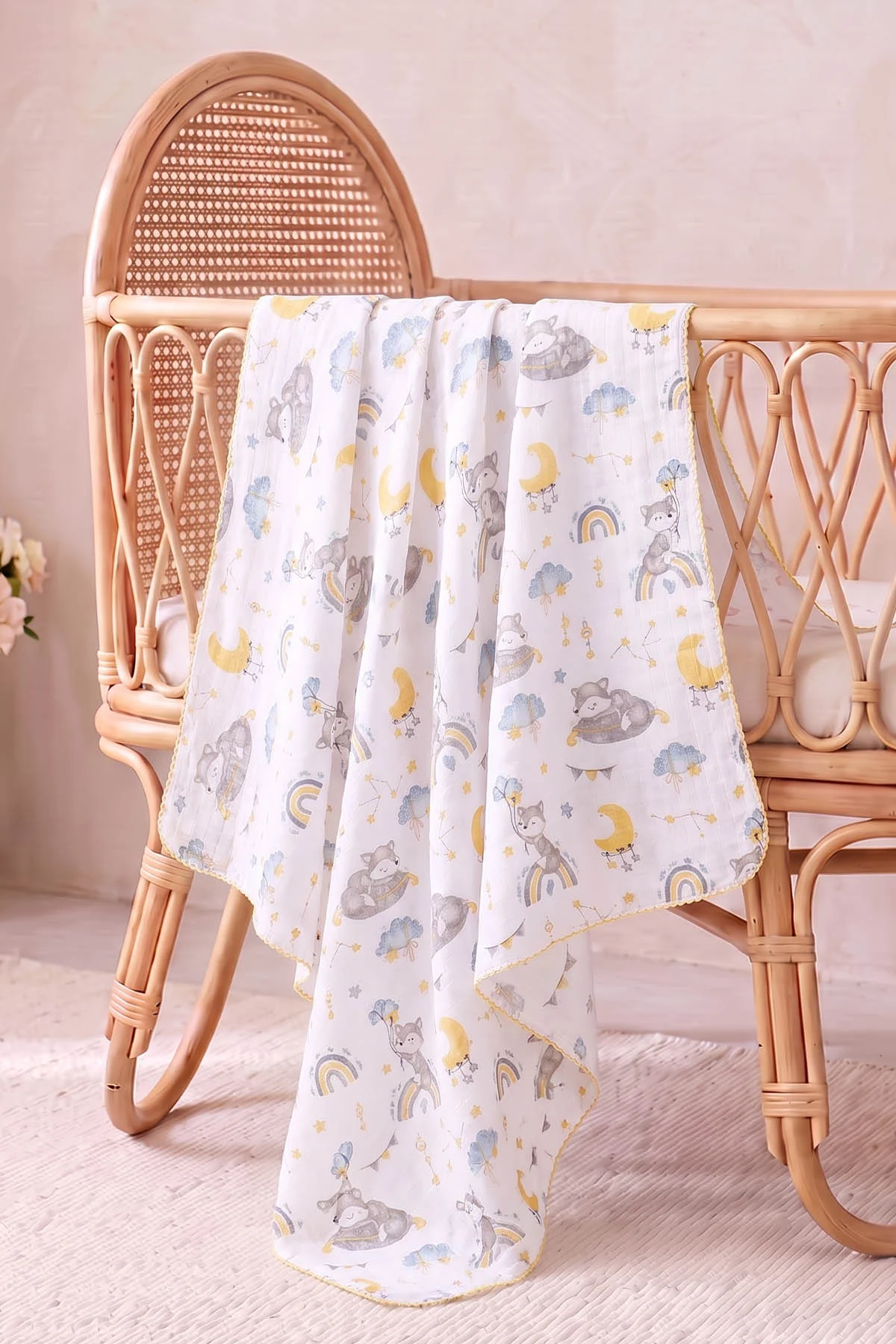 (80*90 cm) Kenarı Oyalı Tek Kat Karışık Desen Müslin Bebek Battaniye 488503