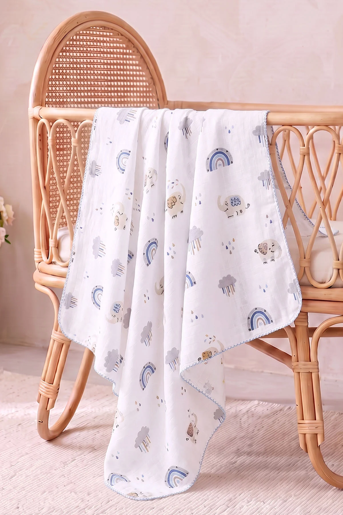 (80*90 cm) Kenarı Oyalı Tek Kat Karışık Desen Müslin Bebek Battaniye 488505
