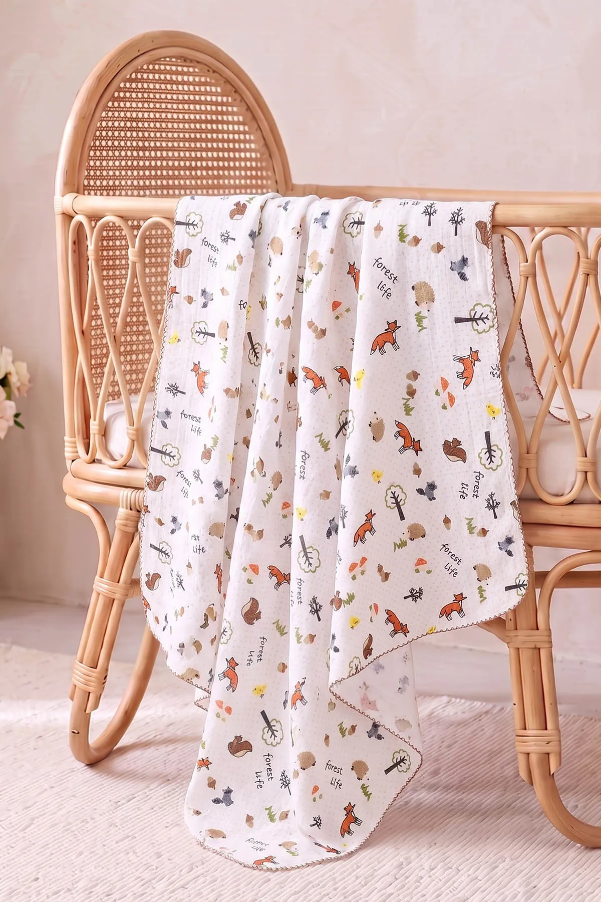 (80*90 cm) Kenarı Oyalı Tek Kat Karışık Desen Müslin Bebek Battaniye 488506