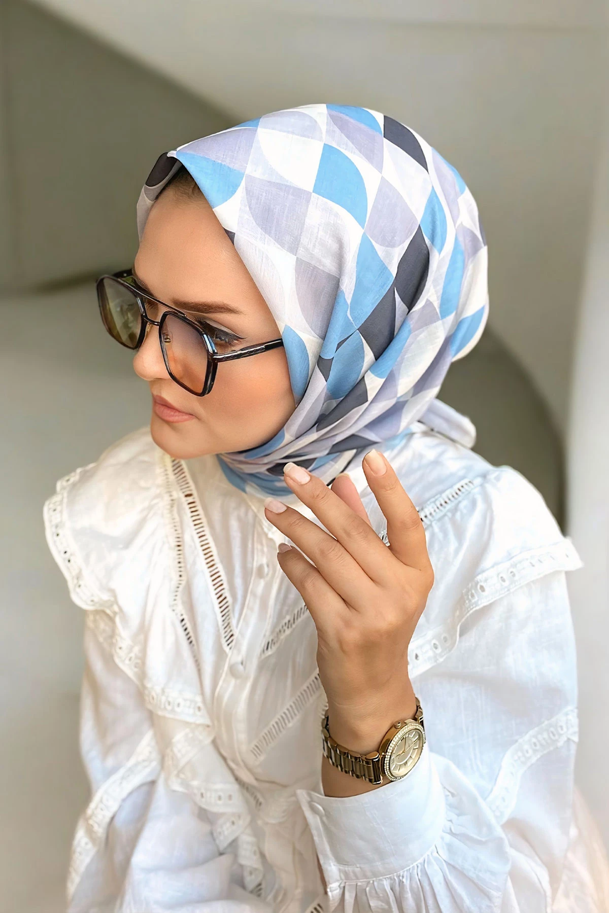 90x90 Baskılı El Dikimi Soft Eşarp 300827
