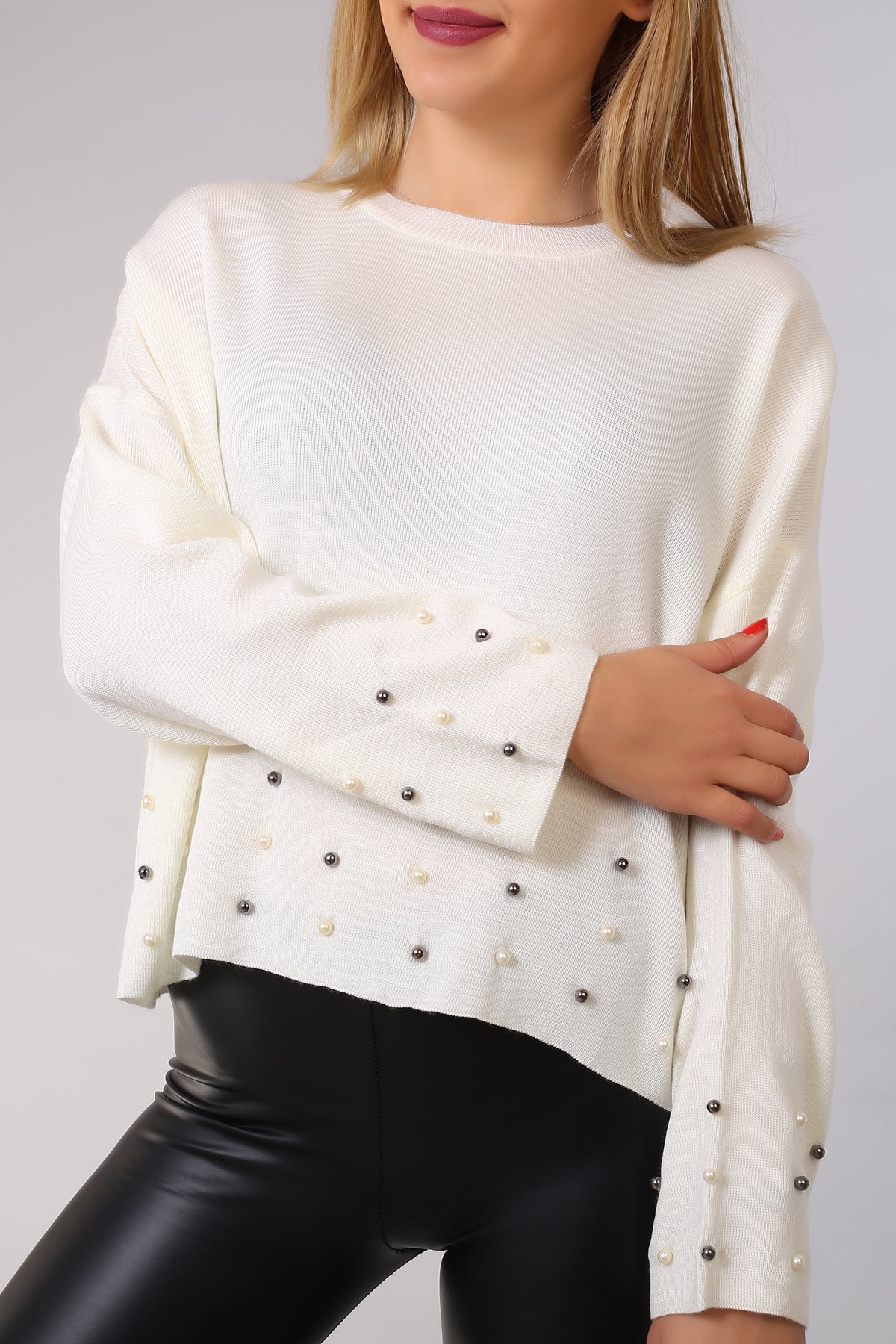 Bisiklet Yaka İnci Desen Kazak 4280B