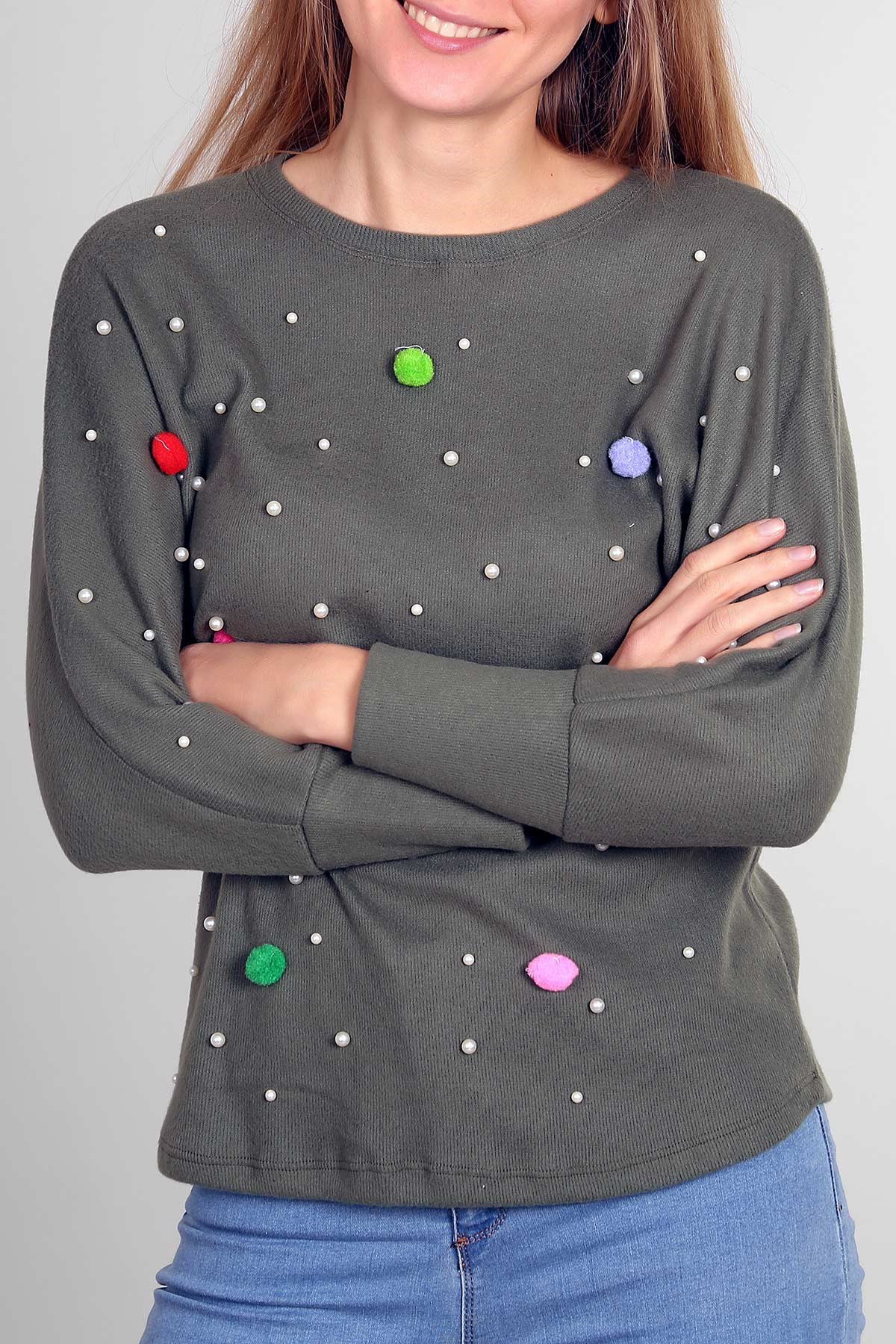 Bisiklet Yaka İnci Desen Triko 4457B