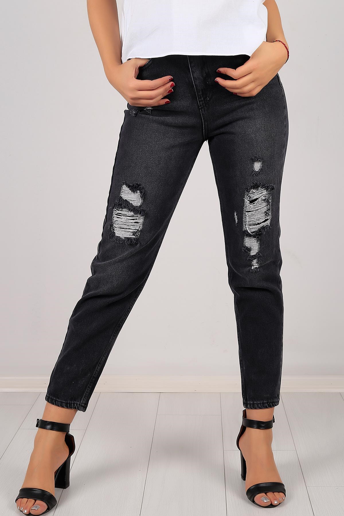 Diz Yırtık Mom Bayan Kot Pantolon 6357B