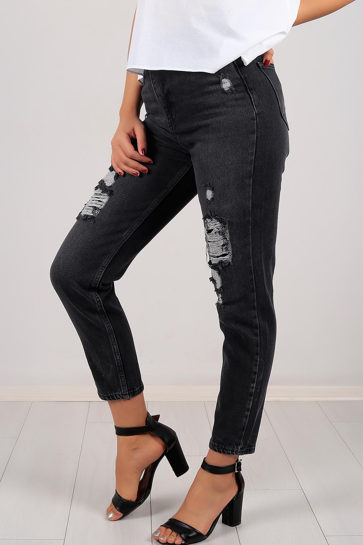 Diz Yırtık Mom Bayan Kot Pantolon 6357B