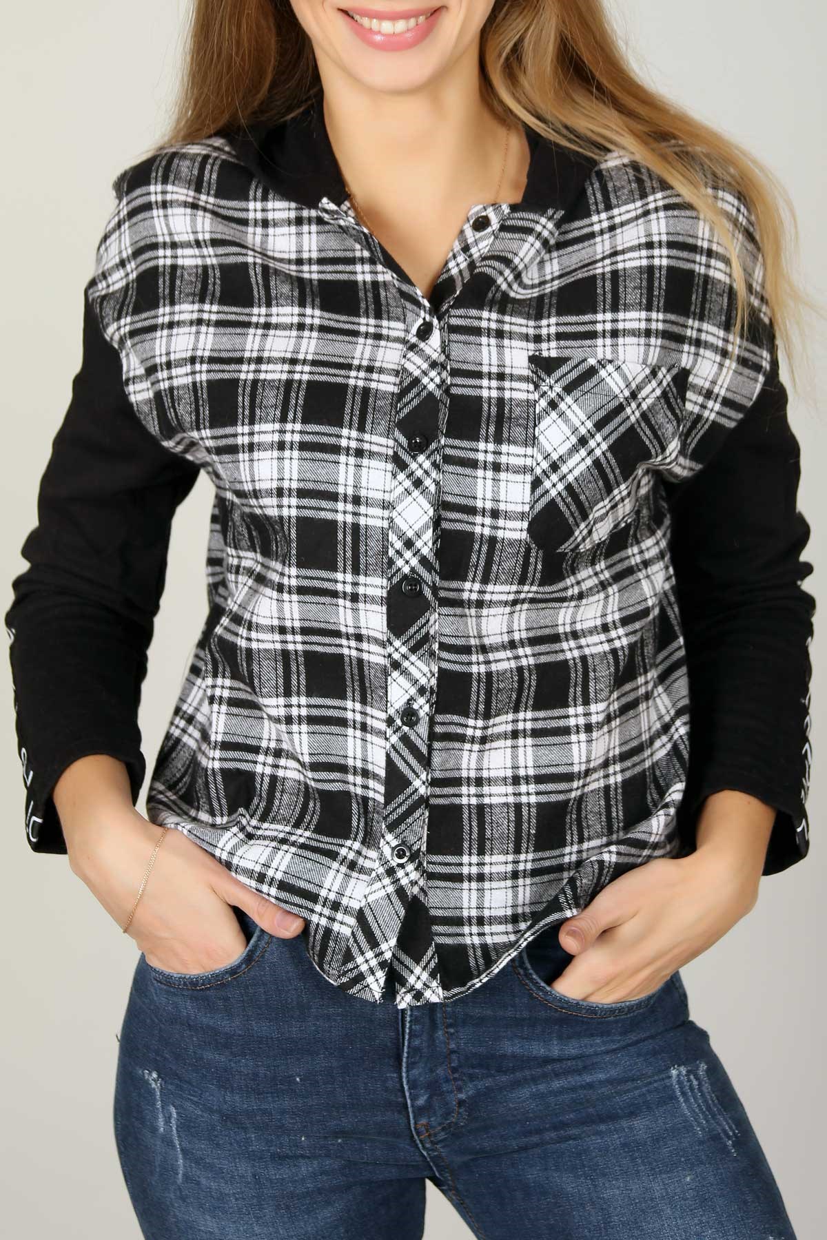 Kapşonlu Kare Desen Sweat 4614B
