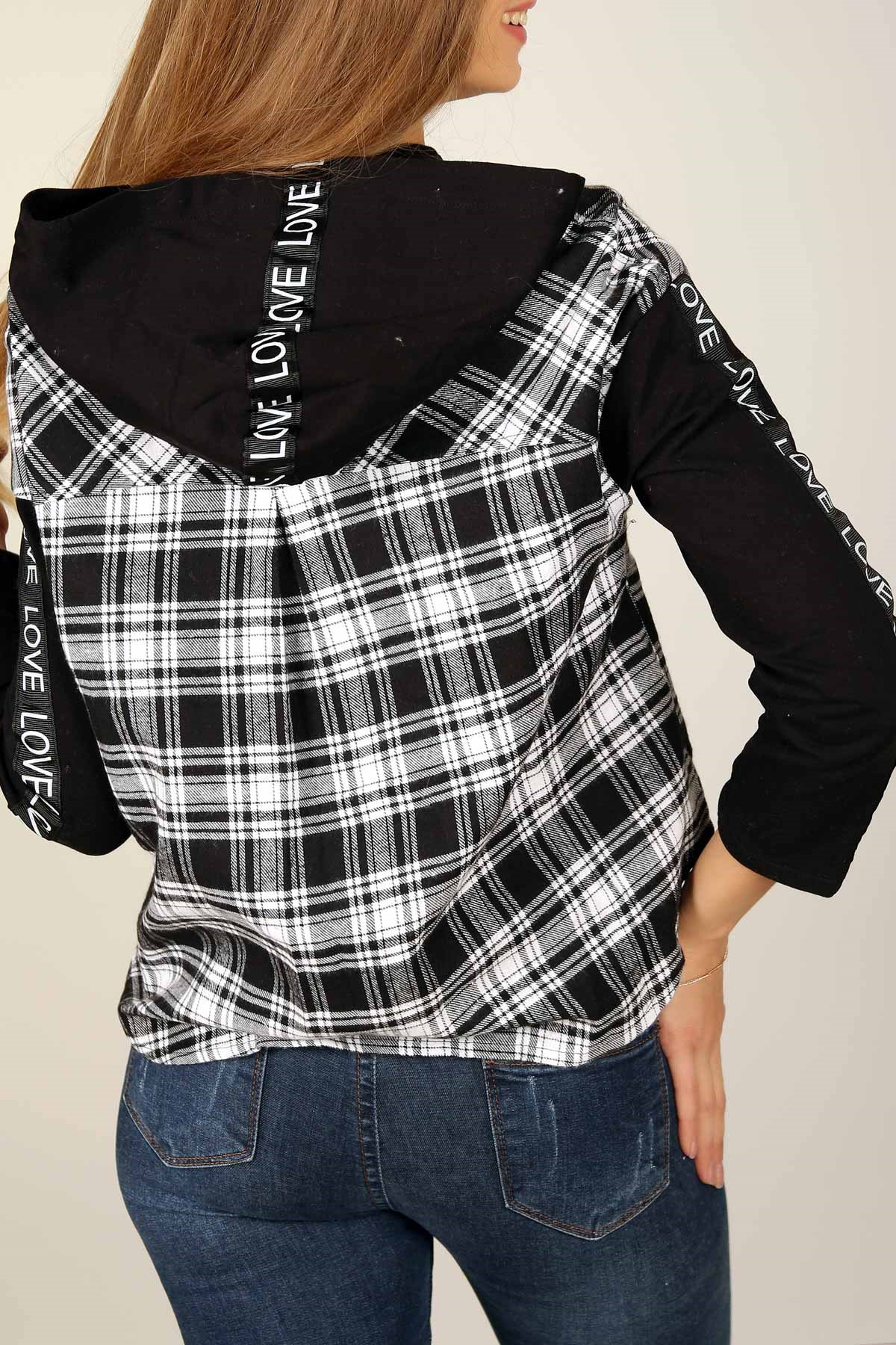Kapşonlu Kare Desen Sweat 4614B