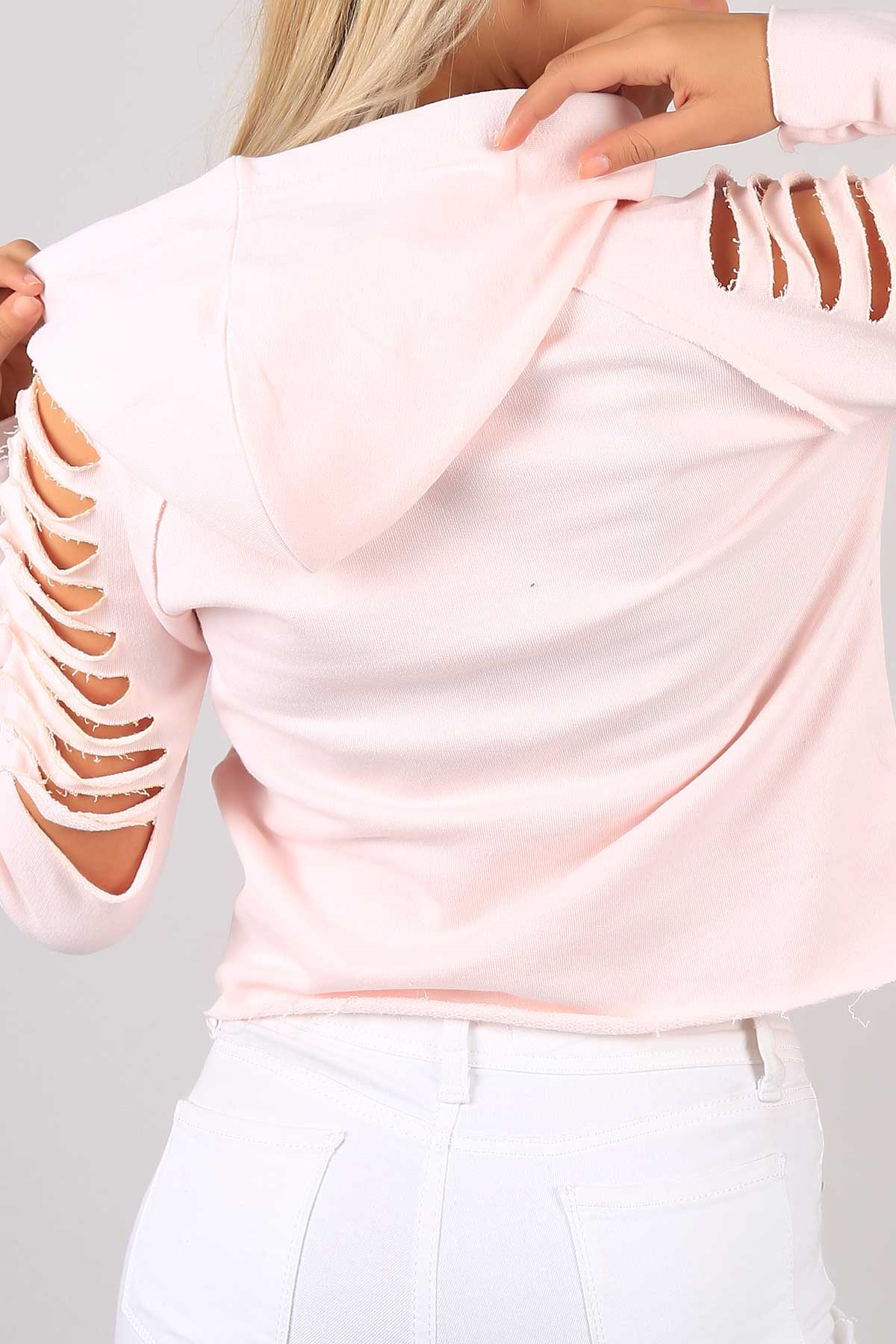 Kapşonlu Kuru Kafa Desenli Sweat 3835B