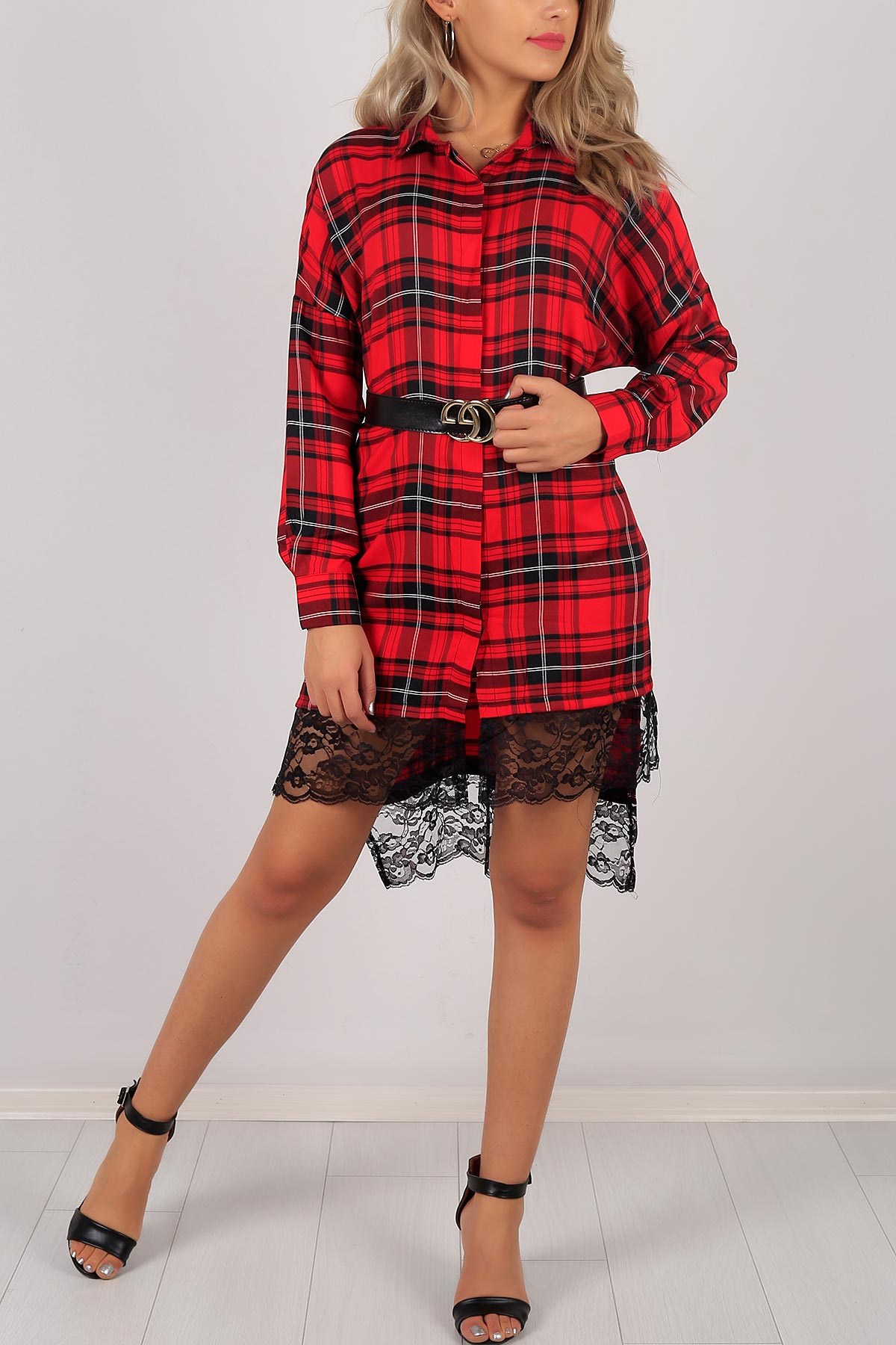 Kare Desen Dantelli Bayan Elbise 5982B