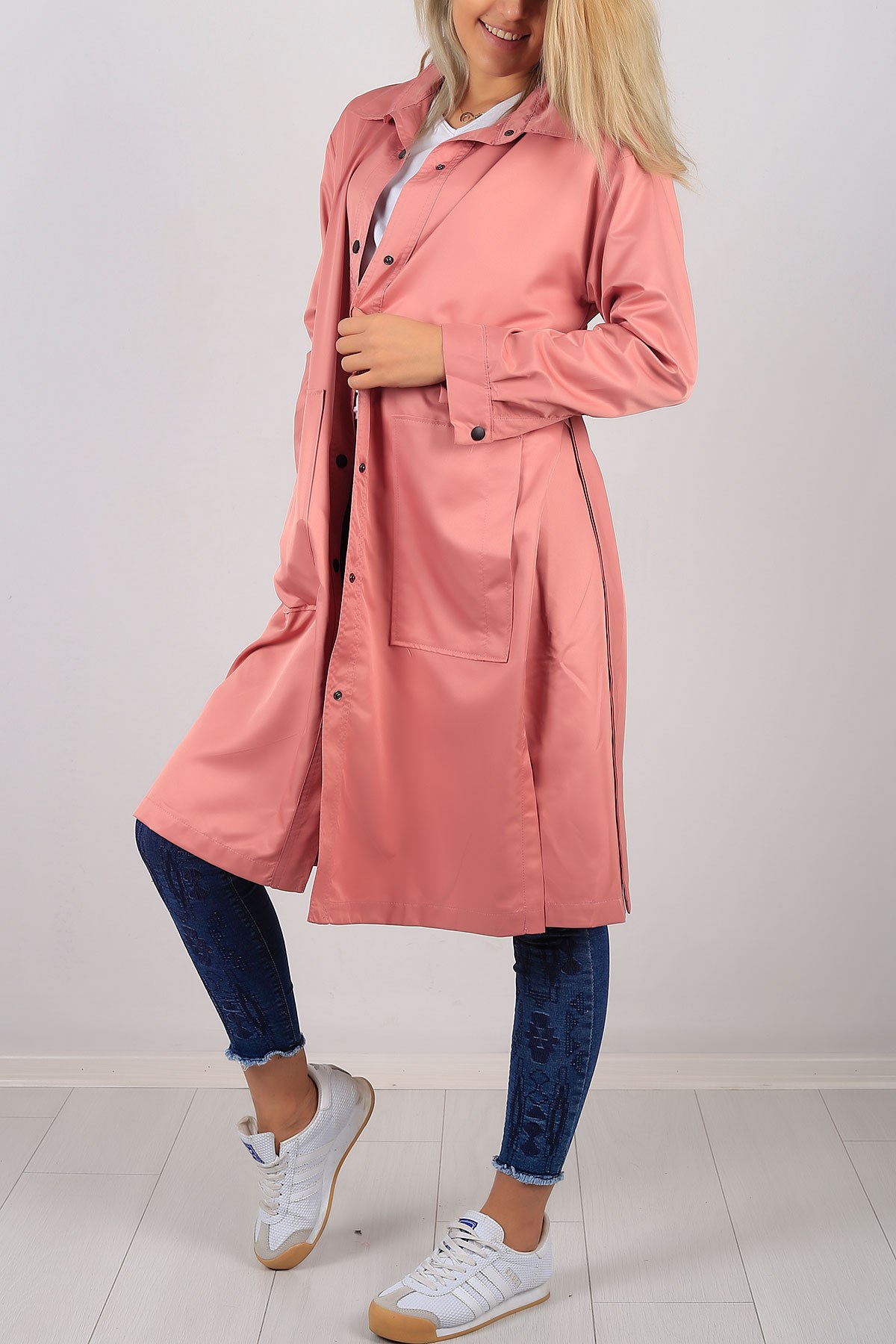 Kemerli Look Baskı Trençkot 3160B