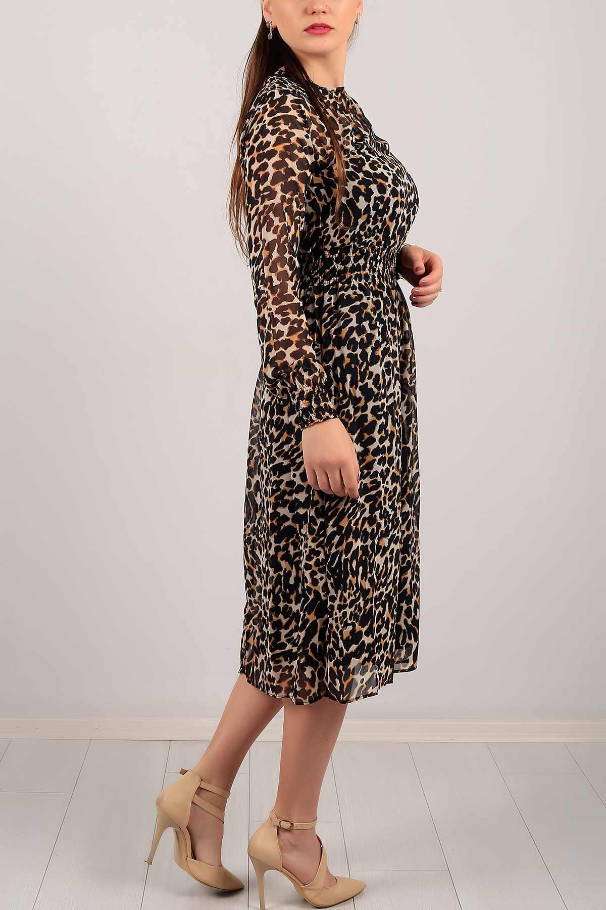 Leopar Desen Astarlı Elbise 4889B