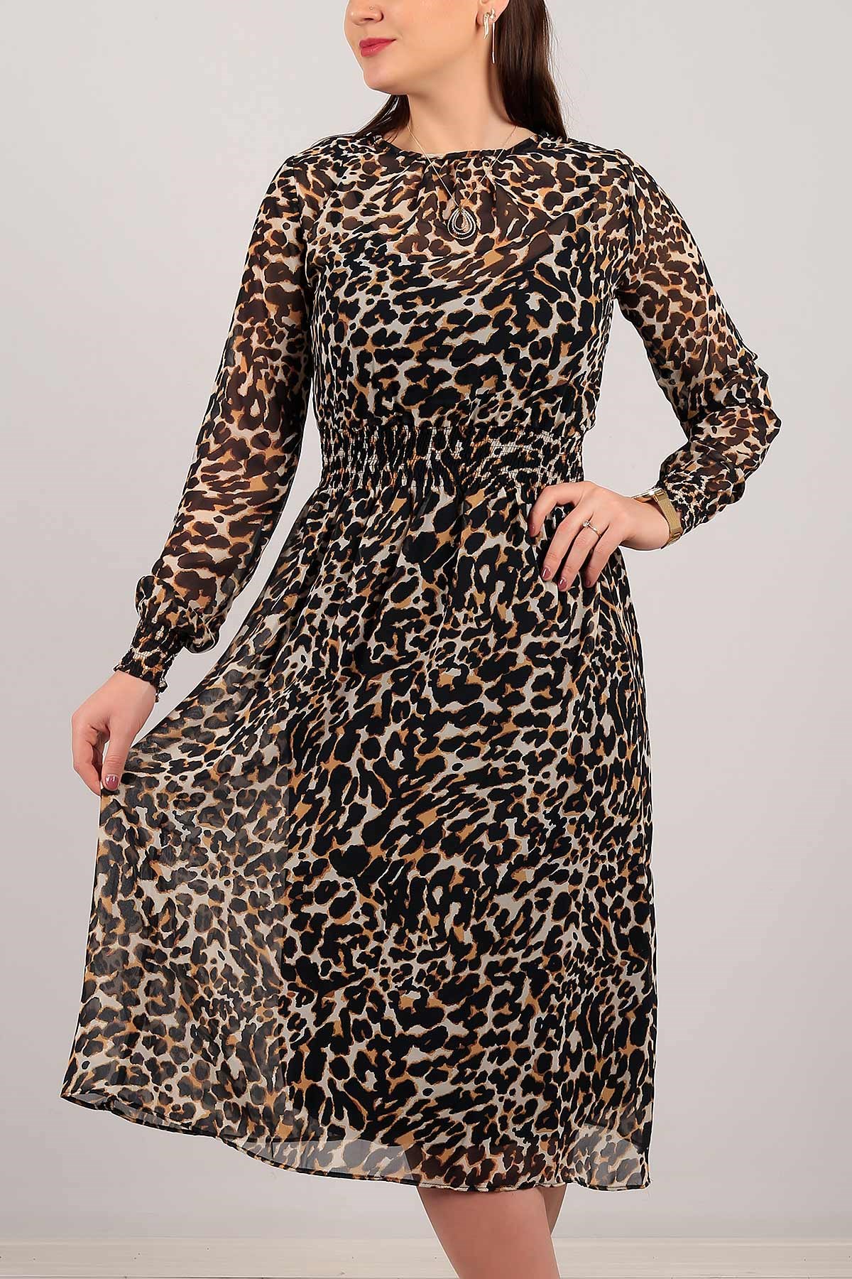 Leopar Desen Astarlı Elbise 4889B