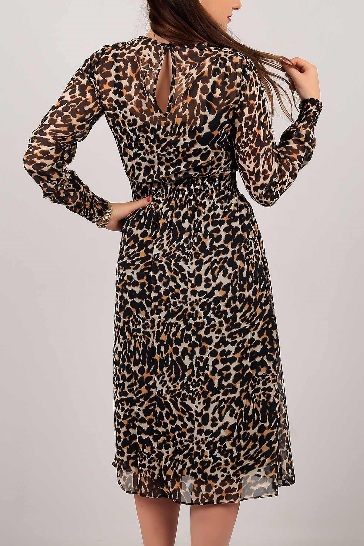 Leopar Desen Astarlı Elbise 4889B