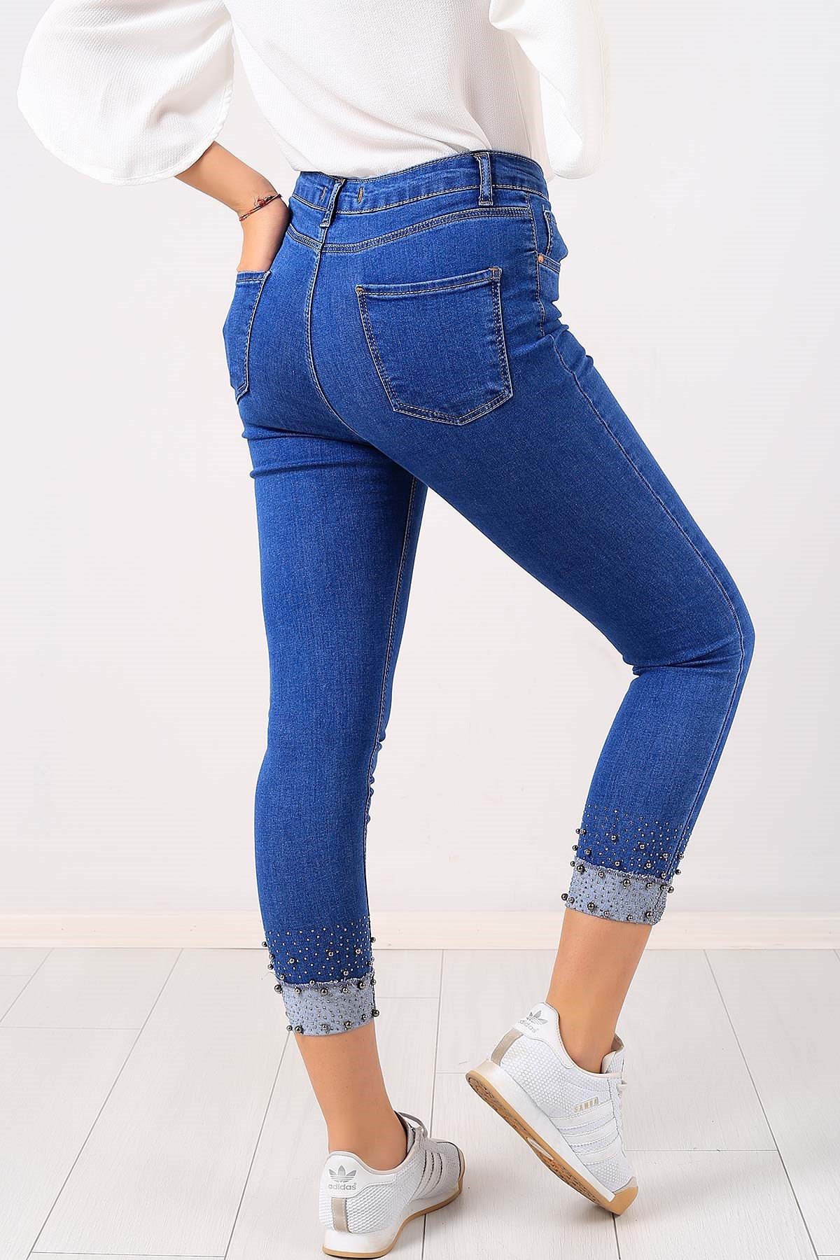 Paça İncili Bayan Likralı Kot Pantolon 6764B
