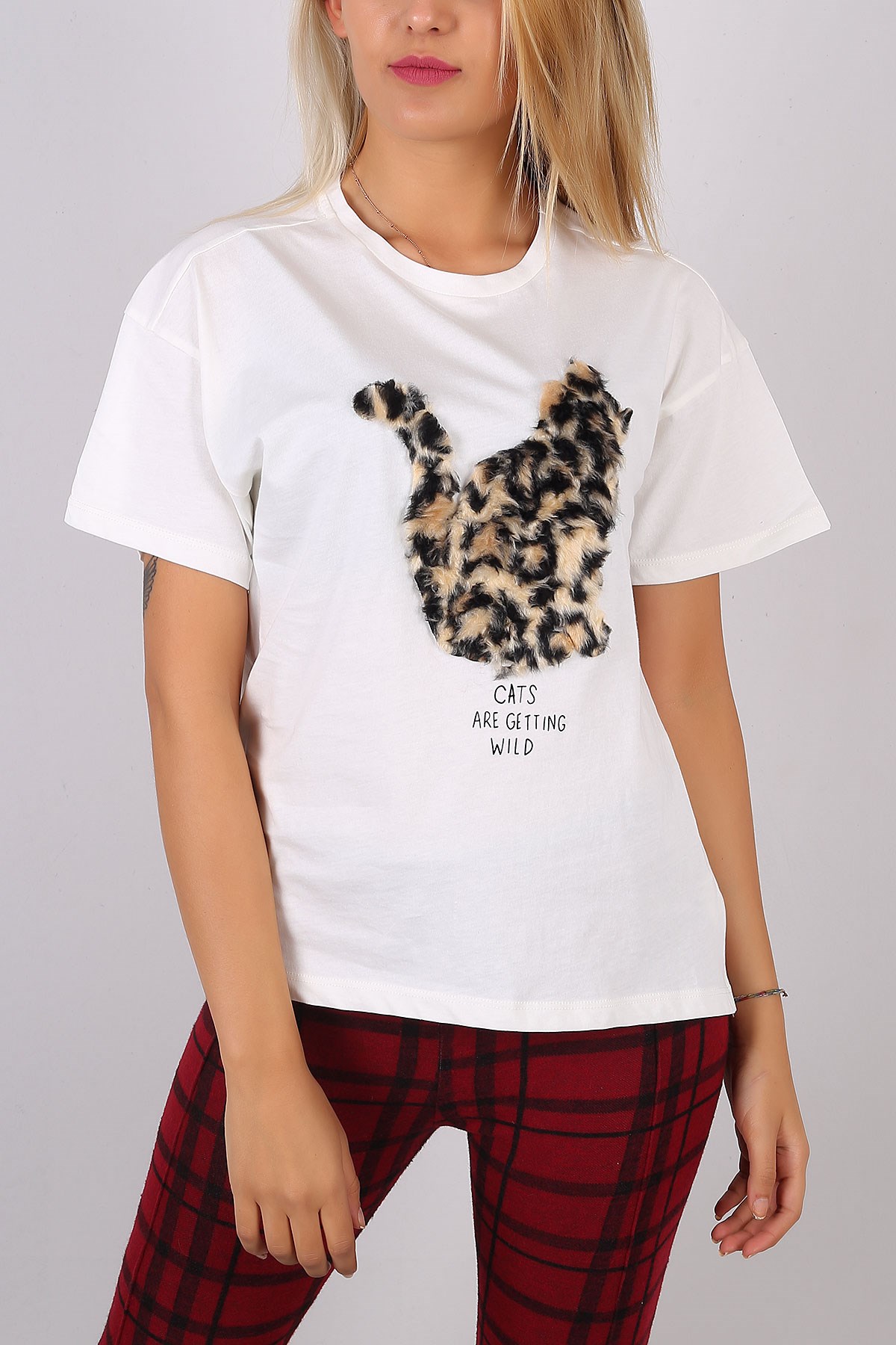 Peluş Kedi Detaylı Tişört 4972B